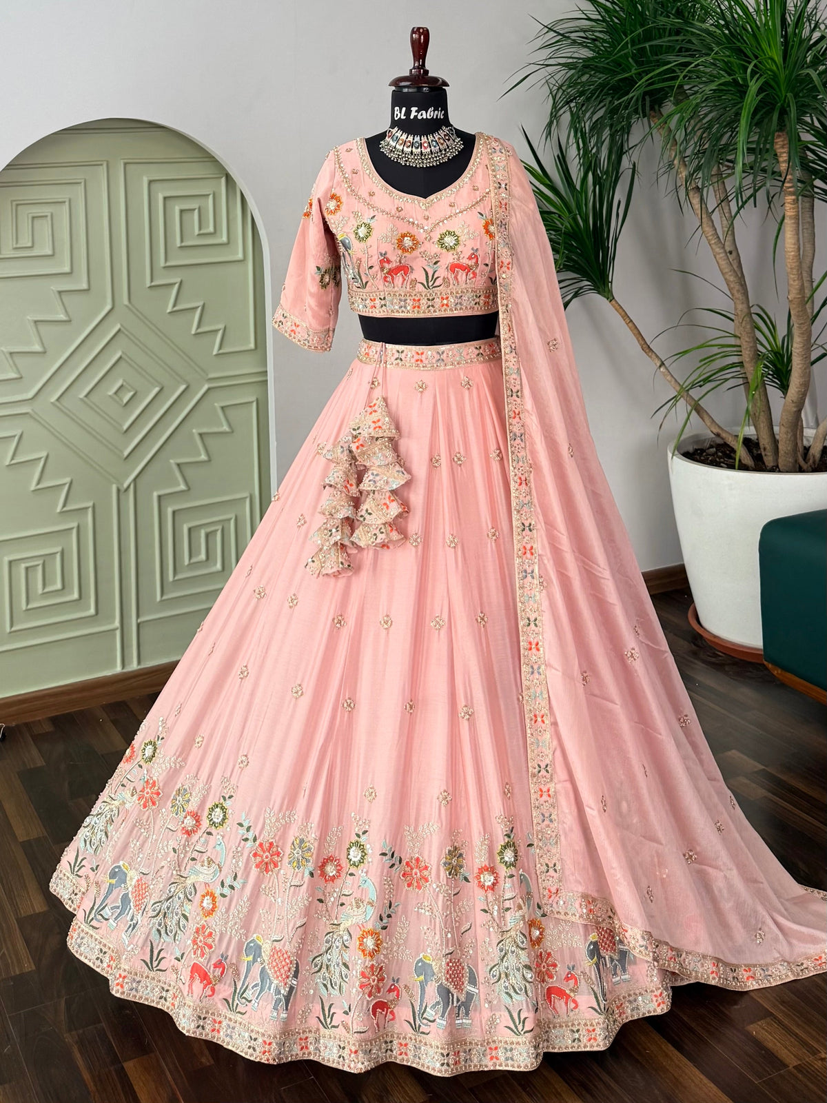 Peach Pink color Designer Bids Embroidery work Lehenga choli BL1747
