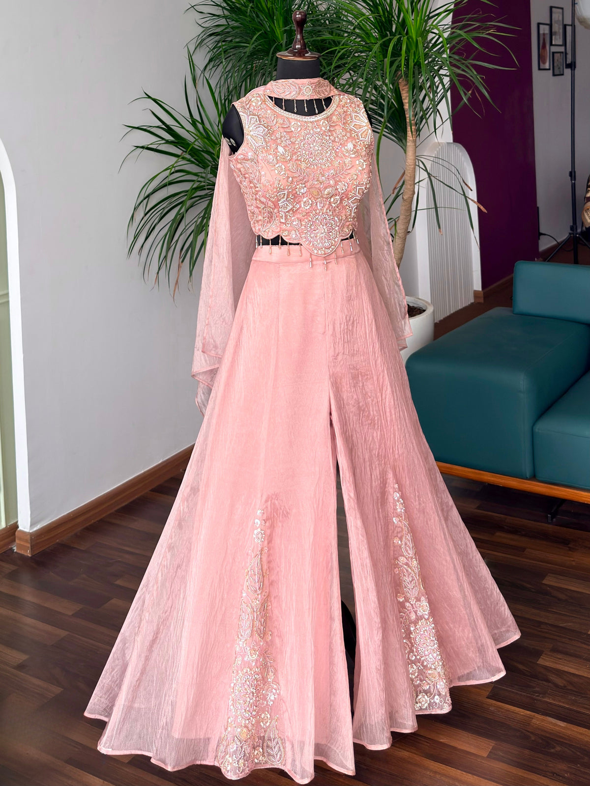 Pink color Bids Embroidery work Sharara set BLS105