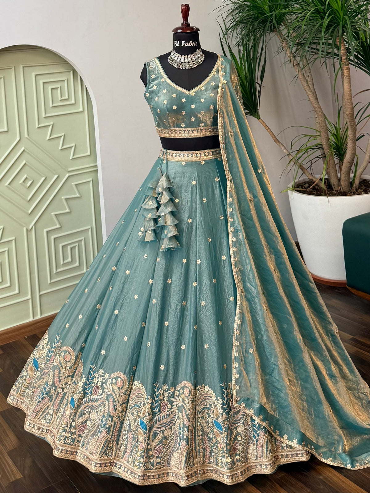 Dusty sky Blue color Zari Thread work Designer Wedding Lehenga Choli BL1736