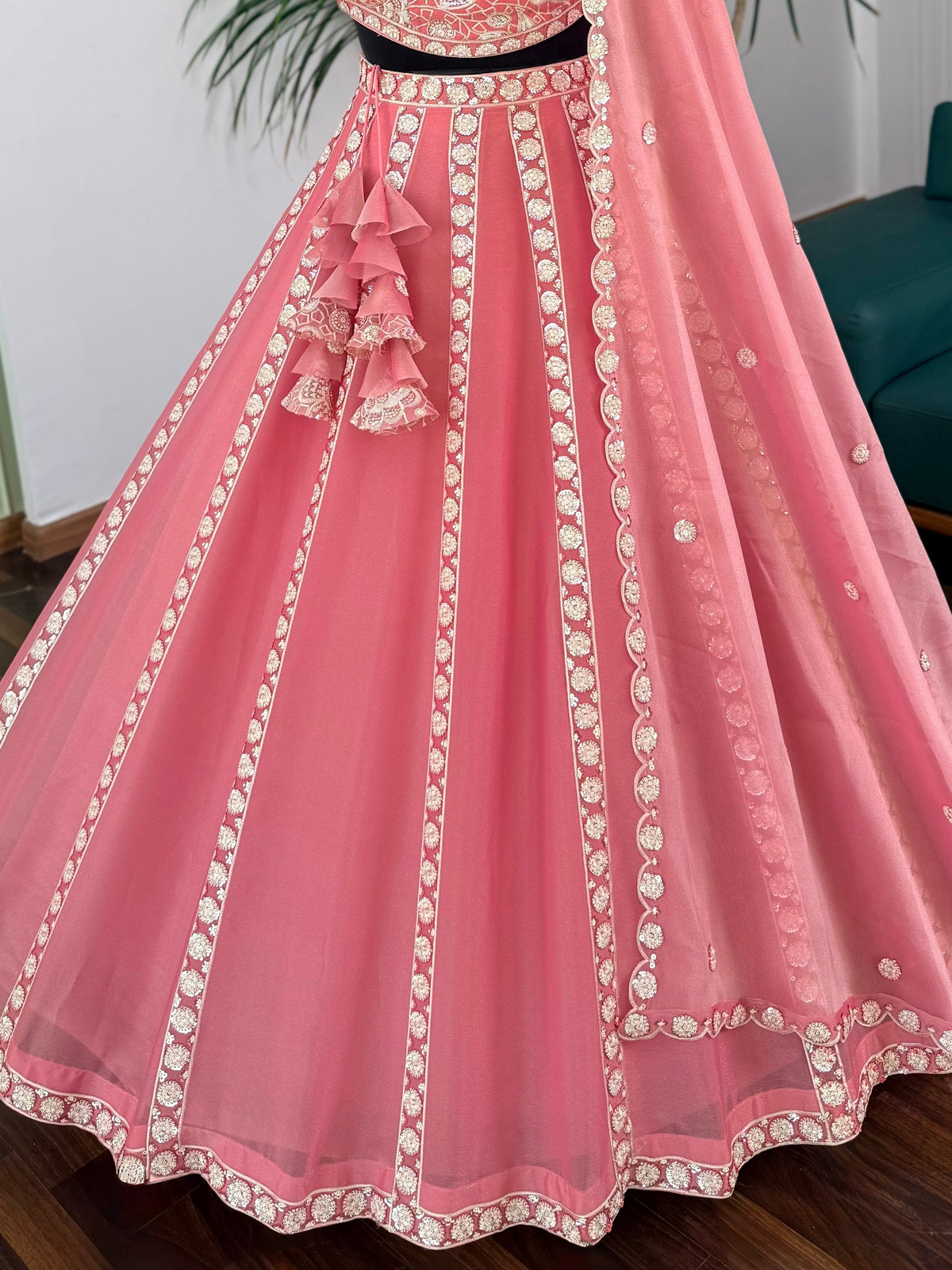 Peach Pink color Sequence Embroidery work Designer Lehenga Choli BL1720