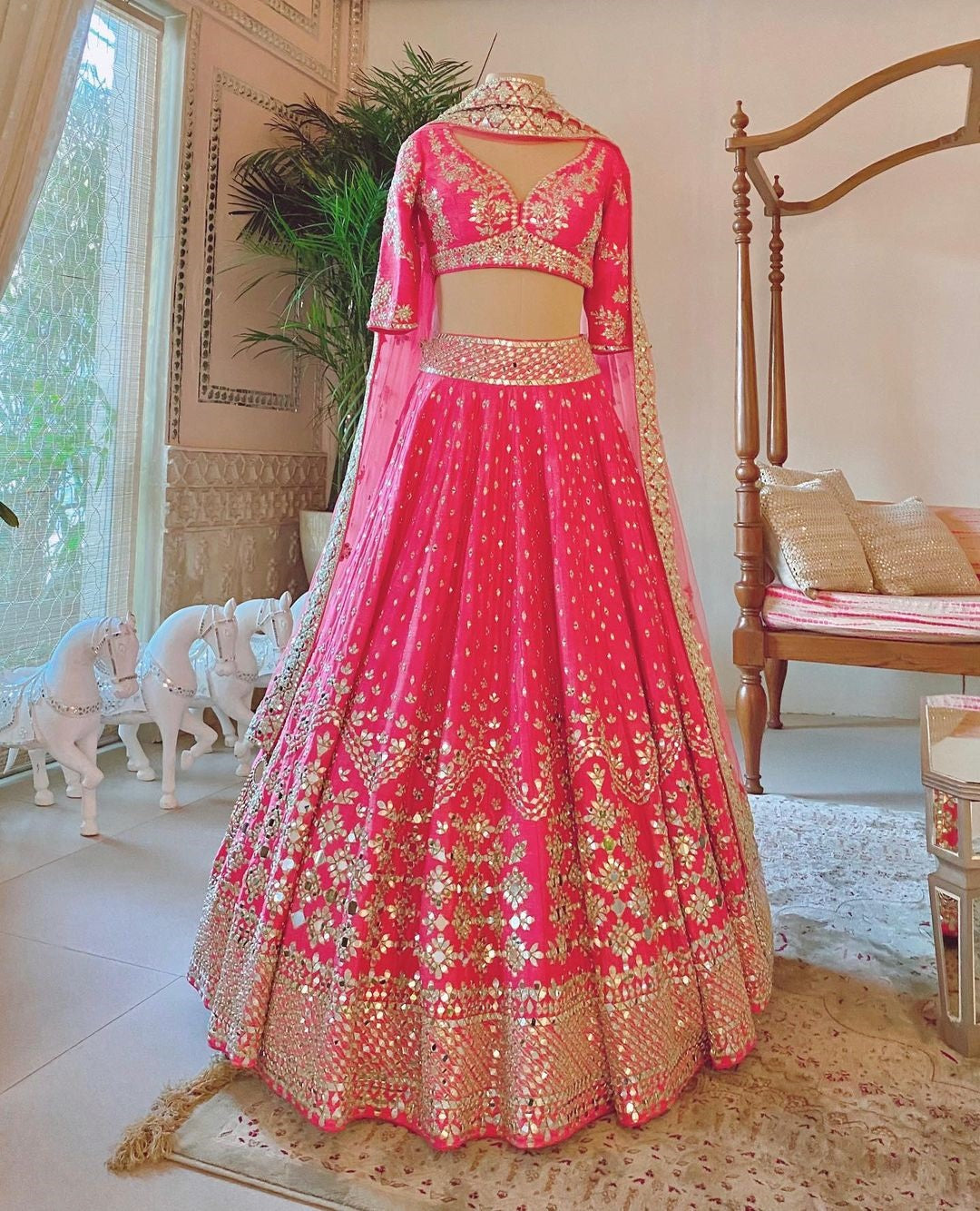 Pink color Real & Foil Mirror Work Wedding Lehenga Choli BL1134