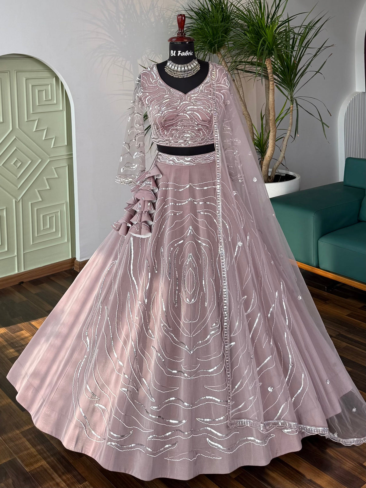 Pastel Peach color Designer Bids Embroidery work Lehenga choli BL1670