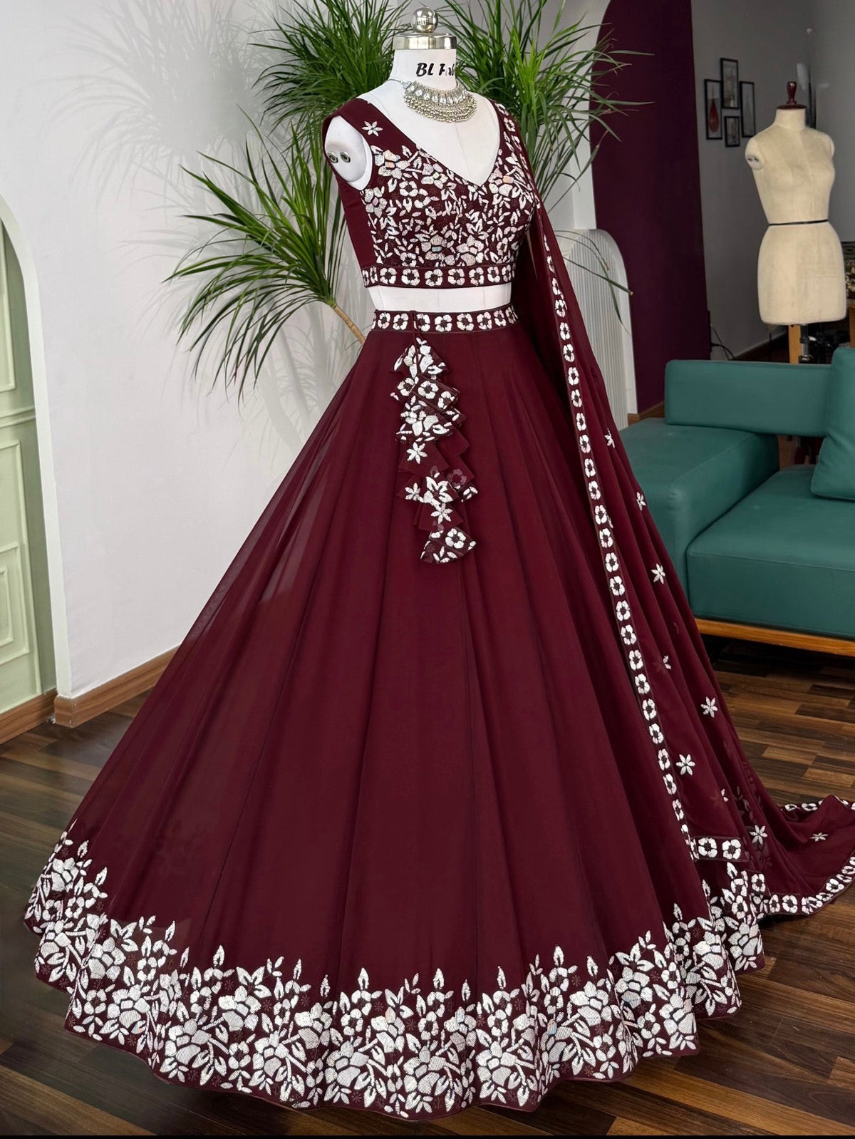 Maroon color Sequence Embroidery work Designer Lehenga Choli BL1671