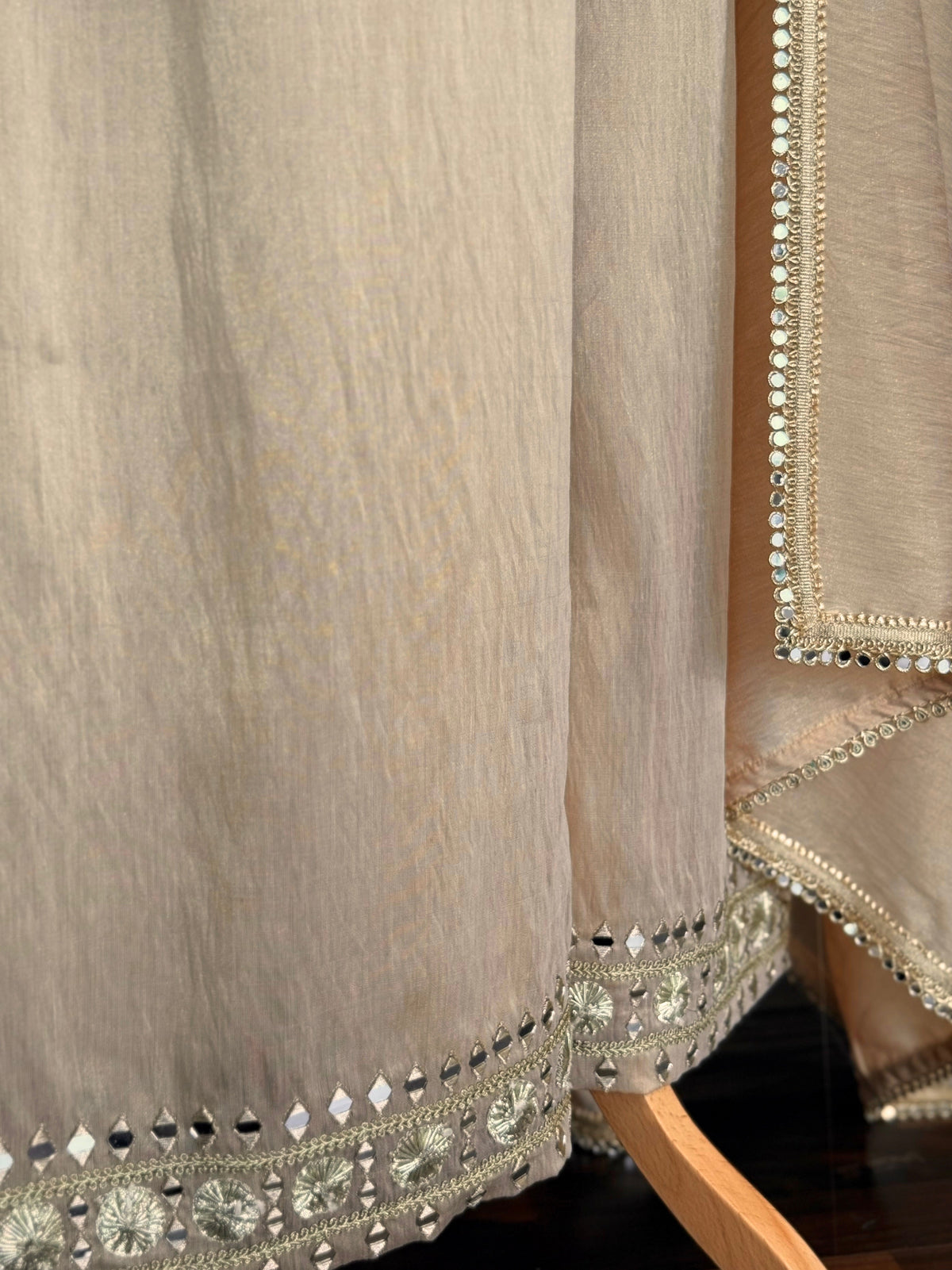 Champagne Gold Mirror & Embroidery Work Sharara set BLS120