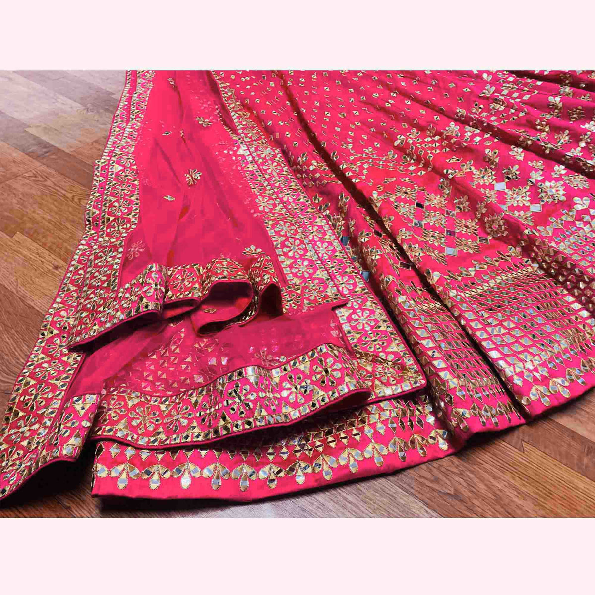 Pink color Real & Foil Mirror Work Wedding Lehenga Choli BL1134