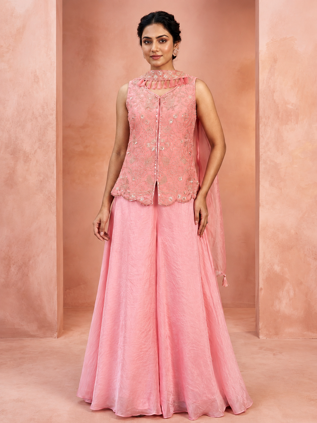 Baby Pink color Bids Sequence Embroidery work Sharara set BLS111