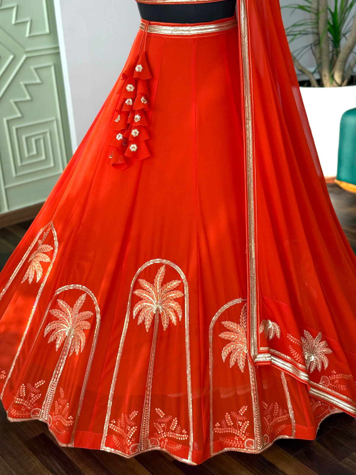 Orange color Sequence Embroidery work Designer Lehenga Choli BL1641