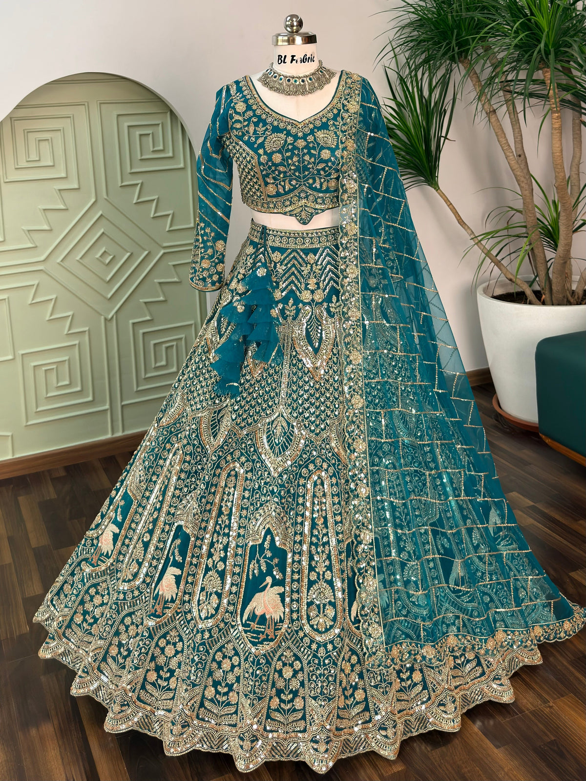 Firozi color Hand Embroidery work Designer Lehenga Choli for Wedding Function BL1703