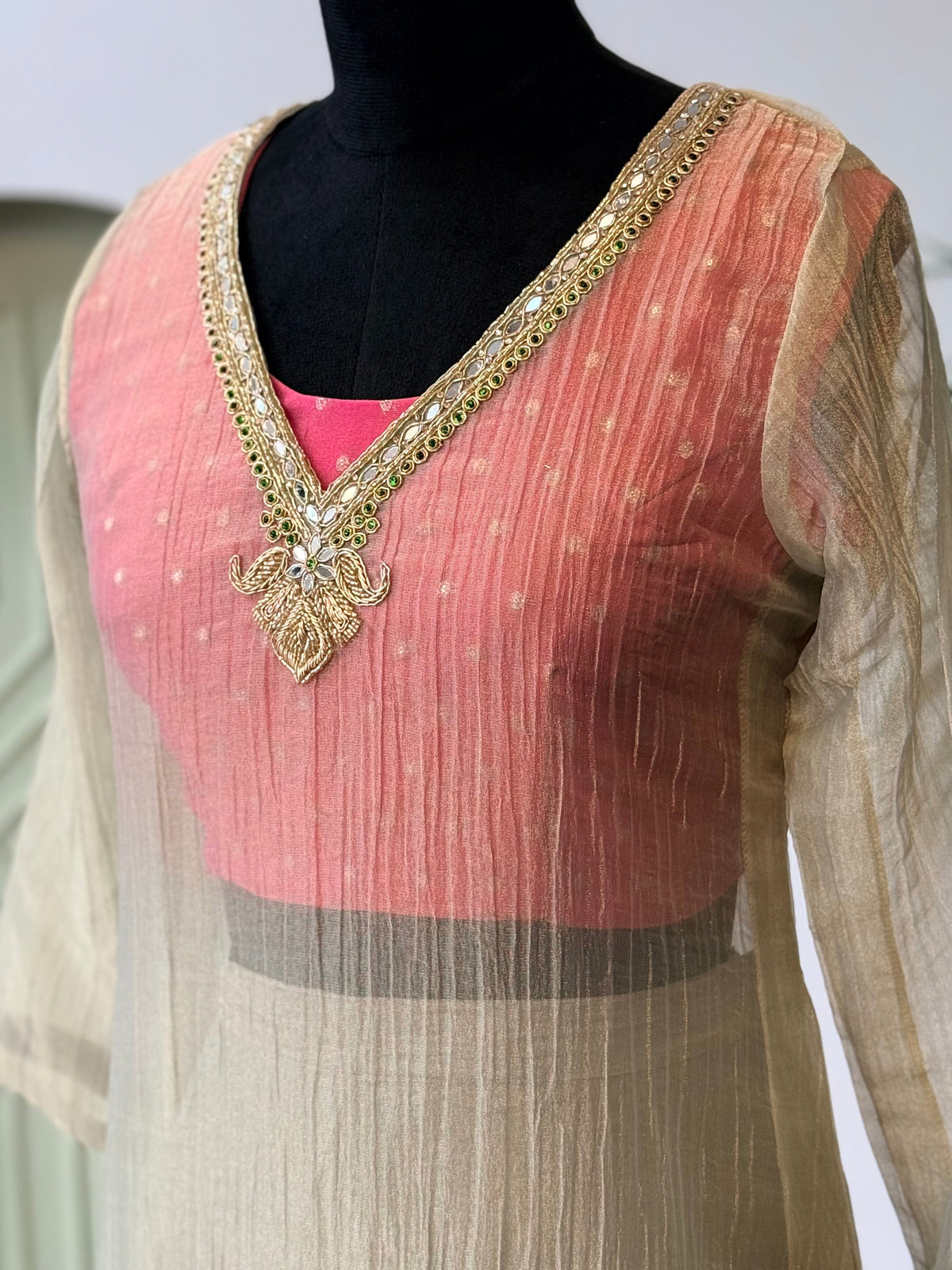 Ivory & Peach Sharara color Bids Sequence Embroidery work Sharara set BLS139