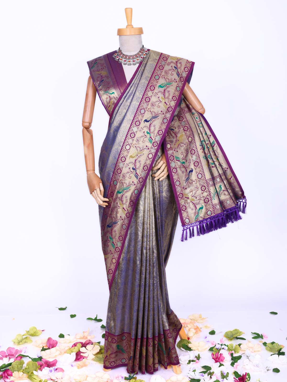 Purple color Kanjivaram work Designer Saree BLS1014_Purple