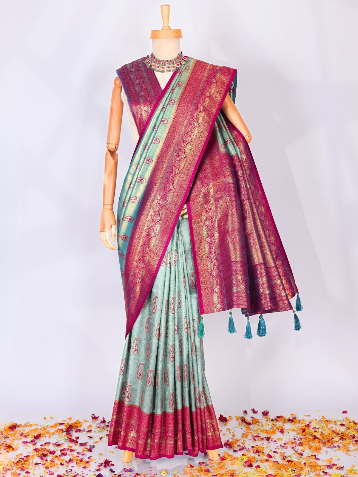 Skyblue color Kanjivaram work Designer Saree BLS1002_Skyblue
