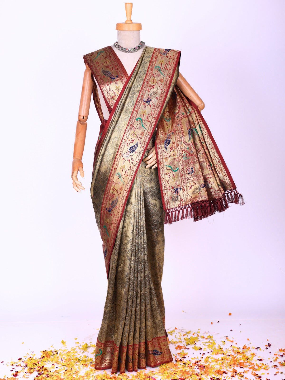 Maroon color Kanjivaram work Designer Saree BLS1006_Maroon