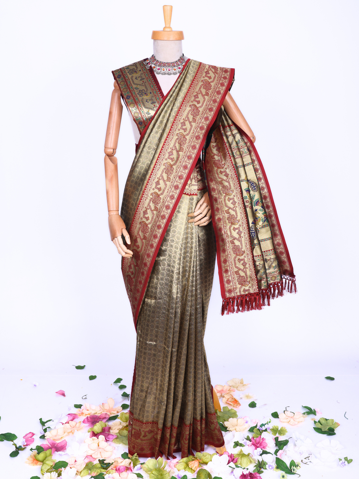Maroon color Kanjivaram work Designer Saree BLS1015_Maroon