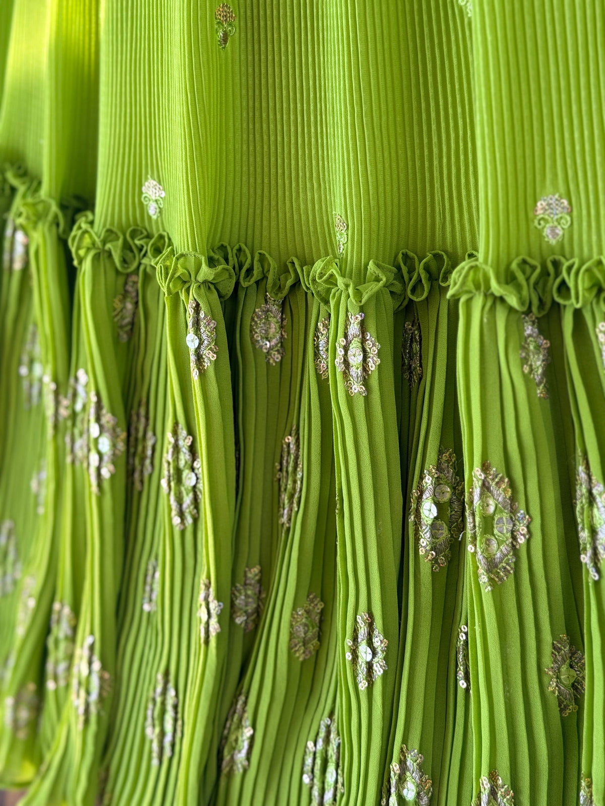 Parrot Green Crush & Embroidery work Ruffle Style Lehenga Choli for any function BL1695
