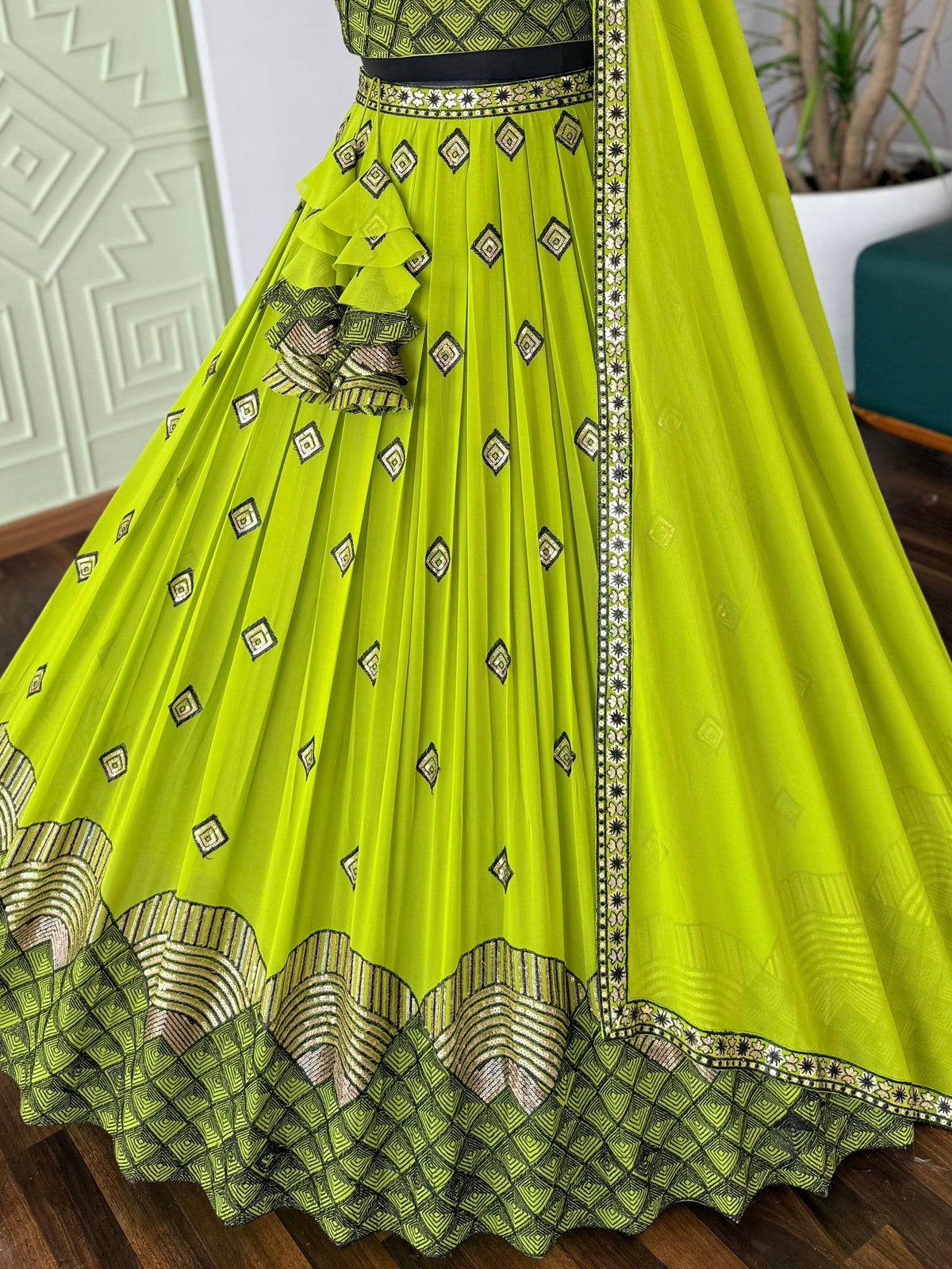 Parrot color Sequence Embroidery work Designer Lehenga Choli BL1726