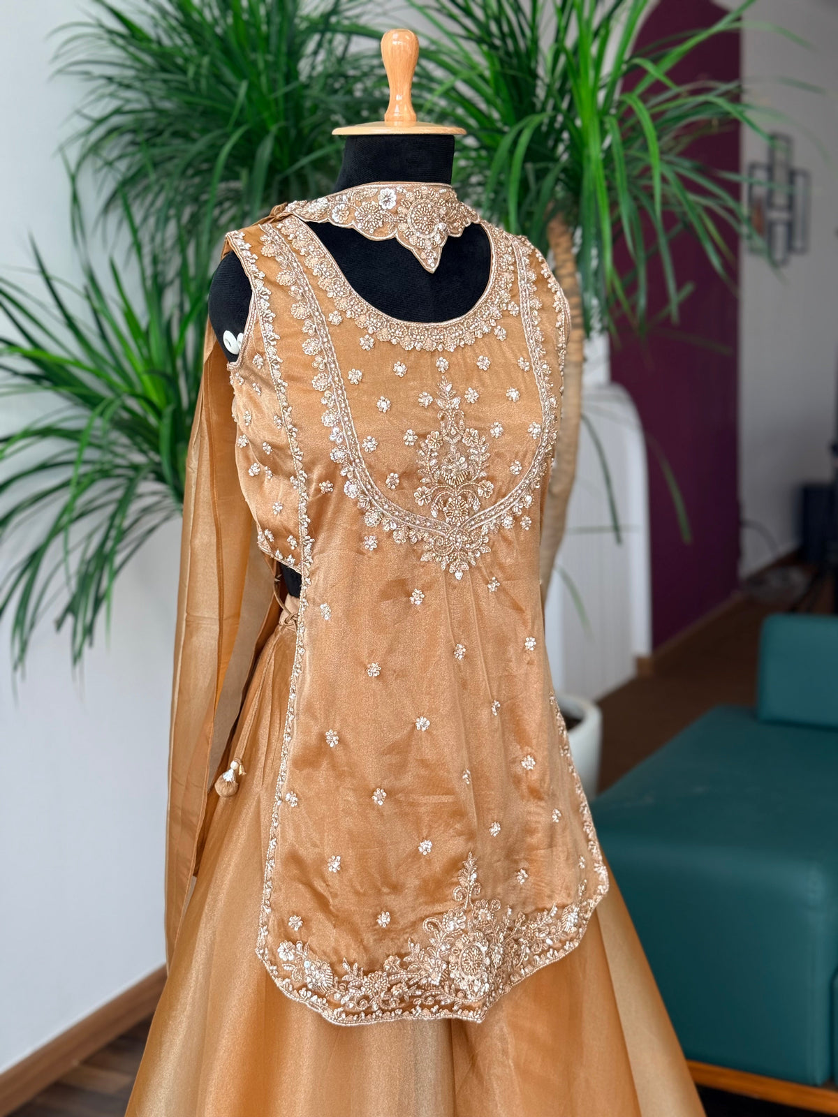 Golden color Bids Embroidery work Sharara set BLS125