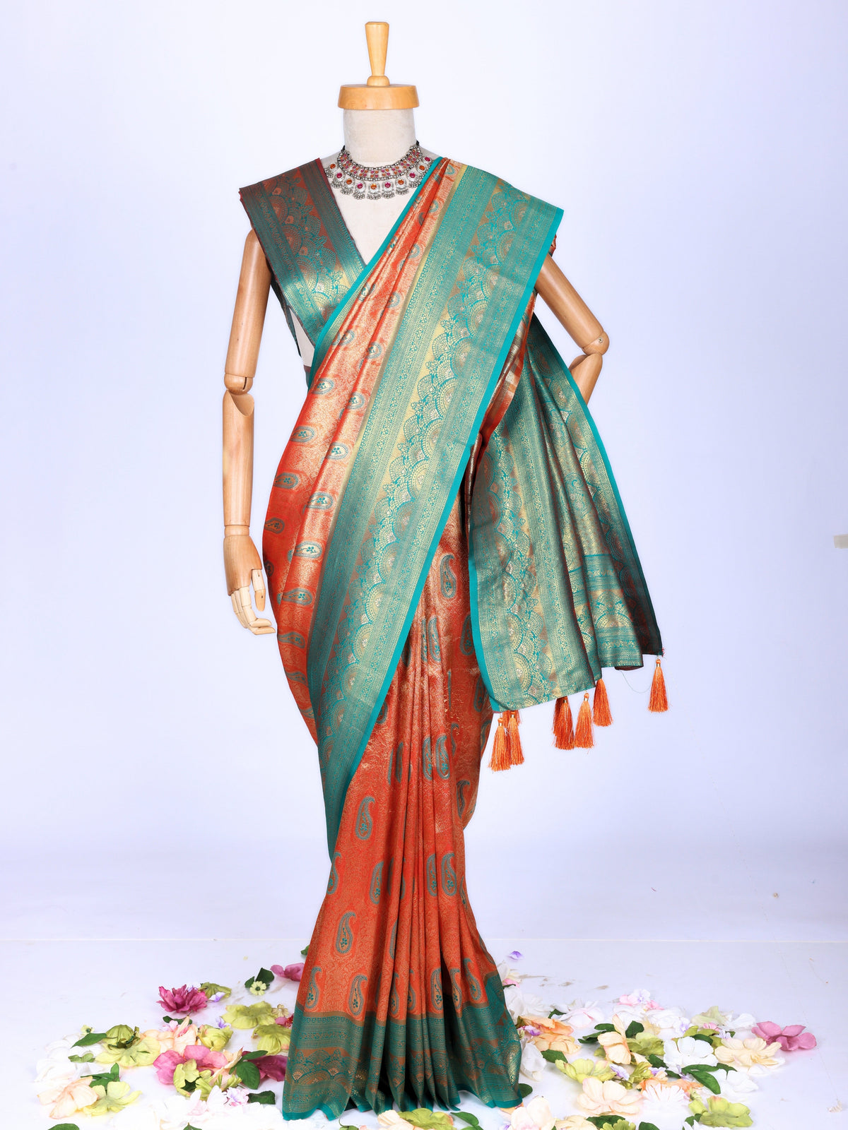 ORANGE color Kanjivaram work Designer Saree BLS1002_ORANGE