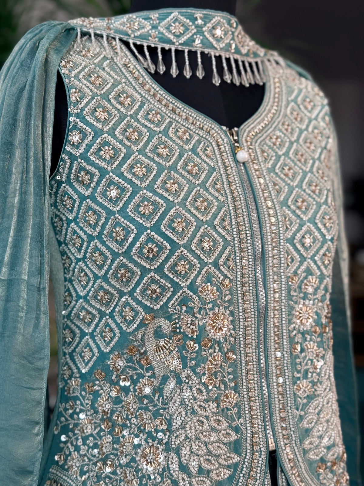 Royal Ice blue color Bids Sequence Embroidery work Sharara set BLS102