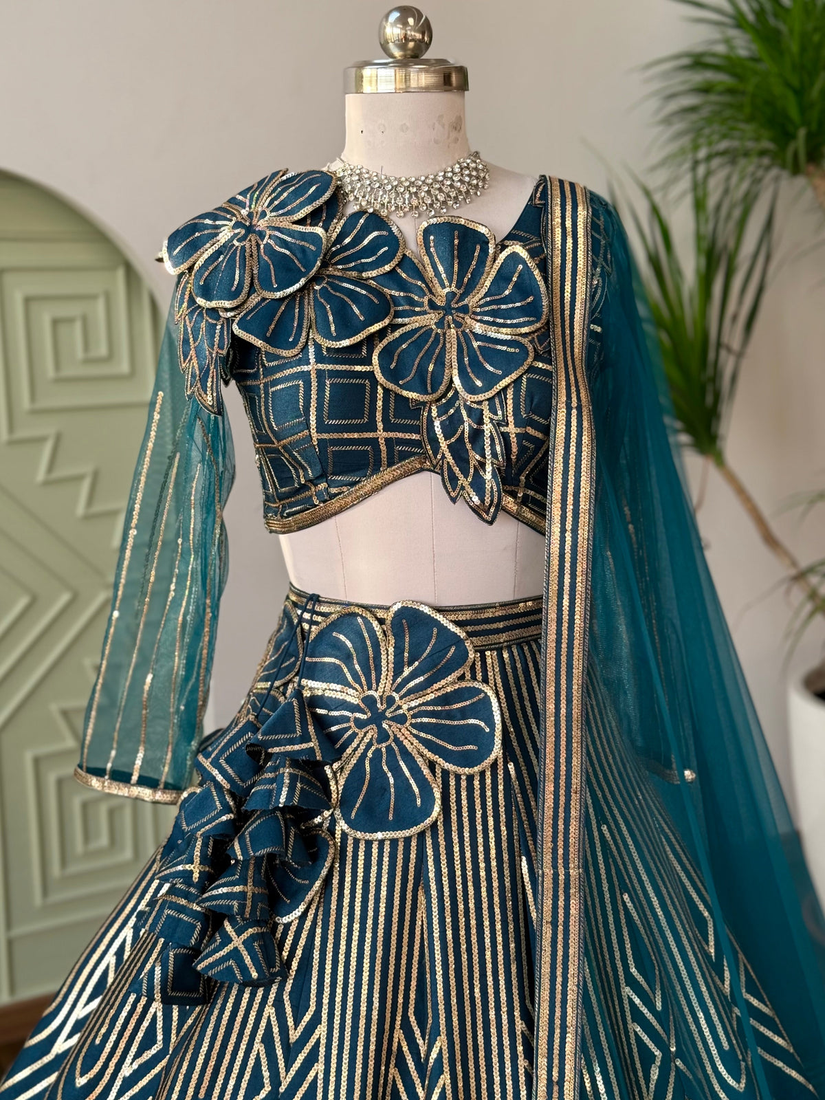 Firozi color Designer Sequence Embroidery work Lehenga choli BL1643