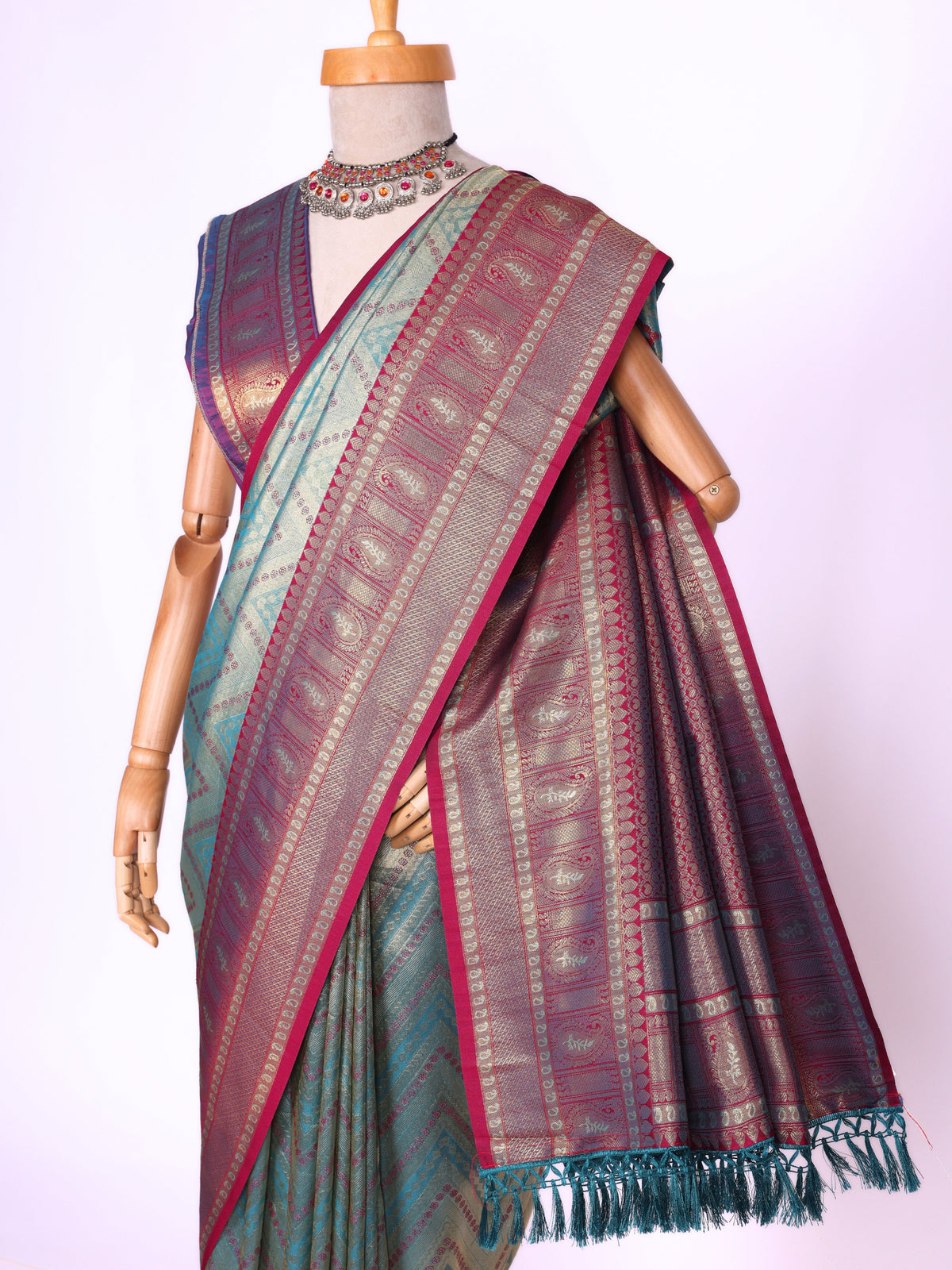 Skyblue color Kanjivaram work Designer Saree BLS1008_Skyblue
