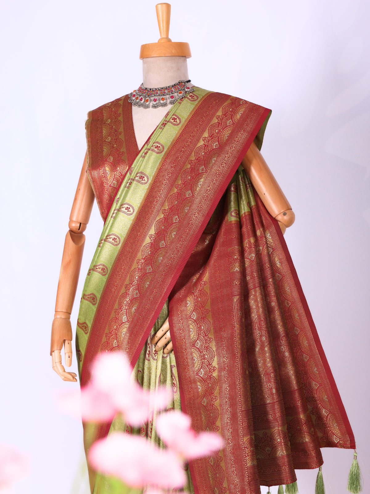 Parrot Green color Kanjivaram work Designer Saree BLS1002_Green