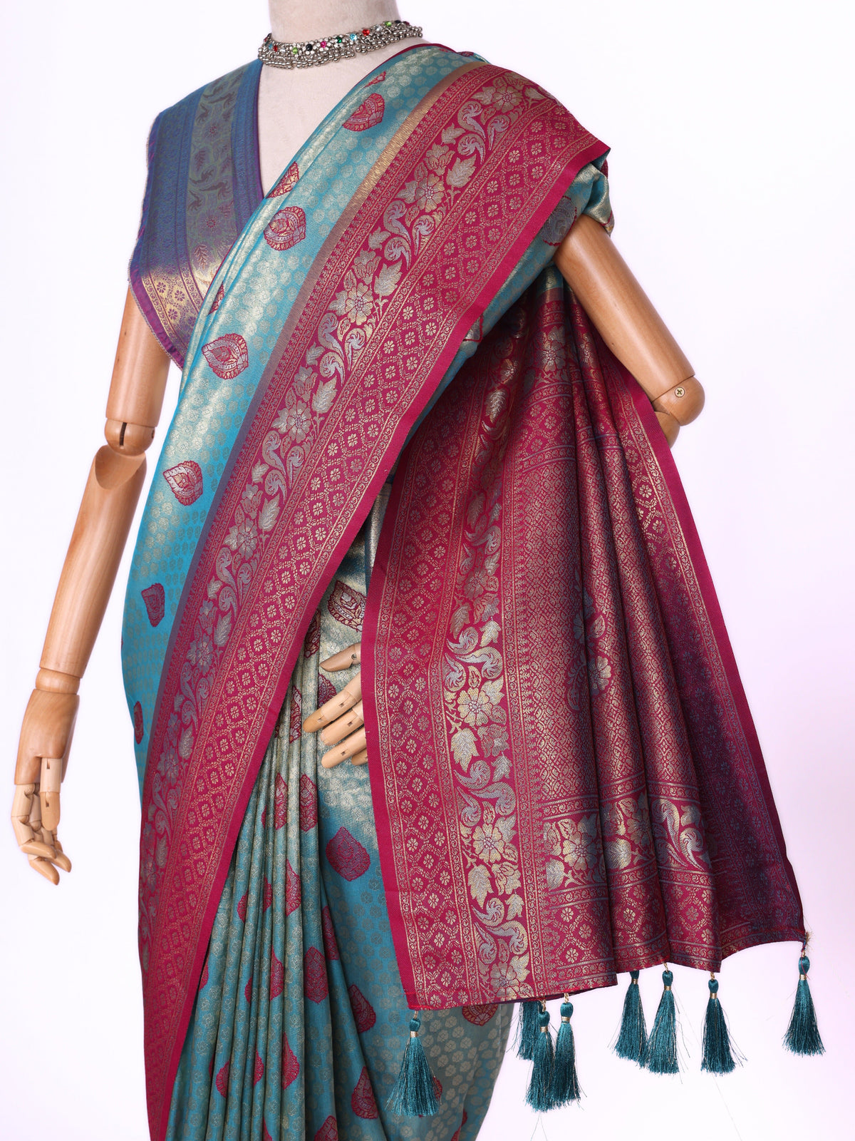 Skyblue color Kanjivaram work Designer Saree BLS1007_Skyblue
