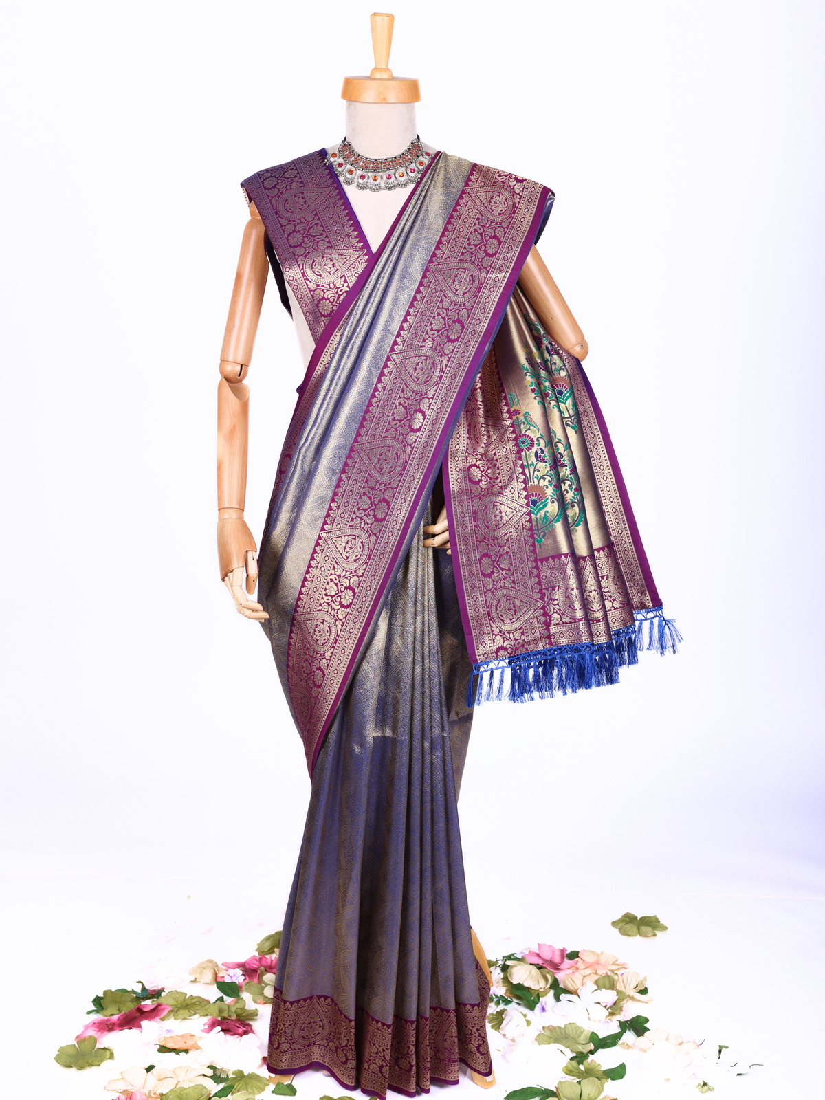 Sky blue color Kanjivaram work Designer Saree BLS1017_Sky blue