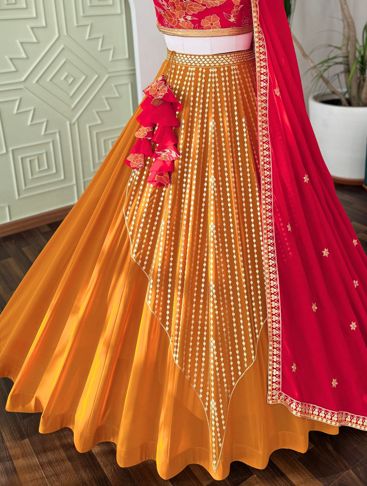 Rani Pink with Mustard Yellow Sequence Embroidery work Designer Lehenga Choli BL1692