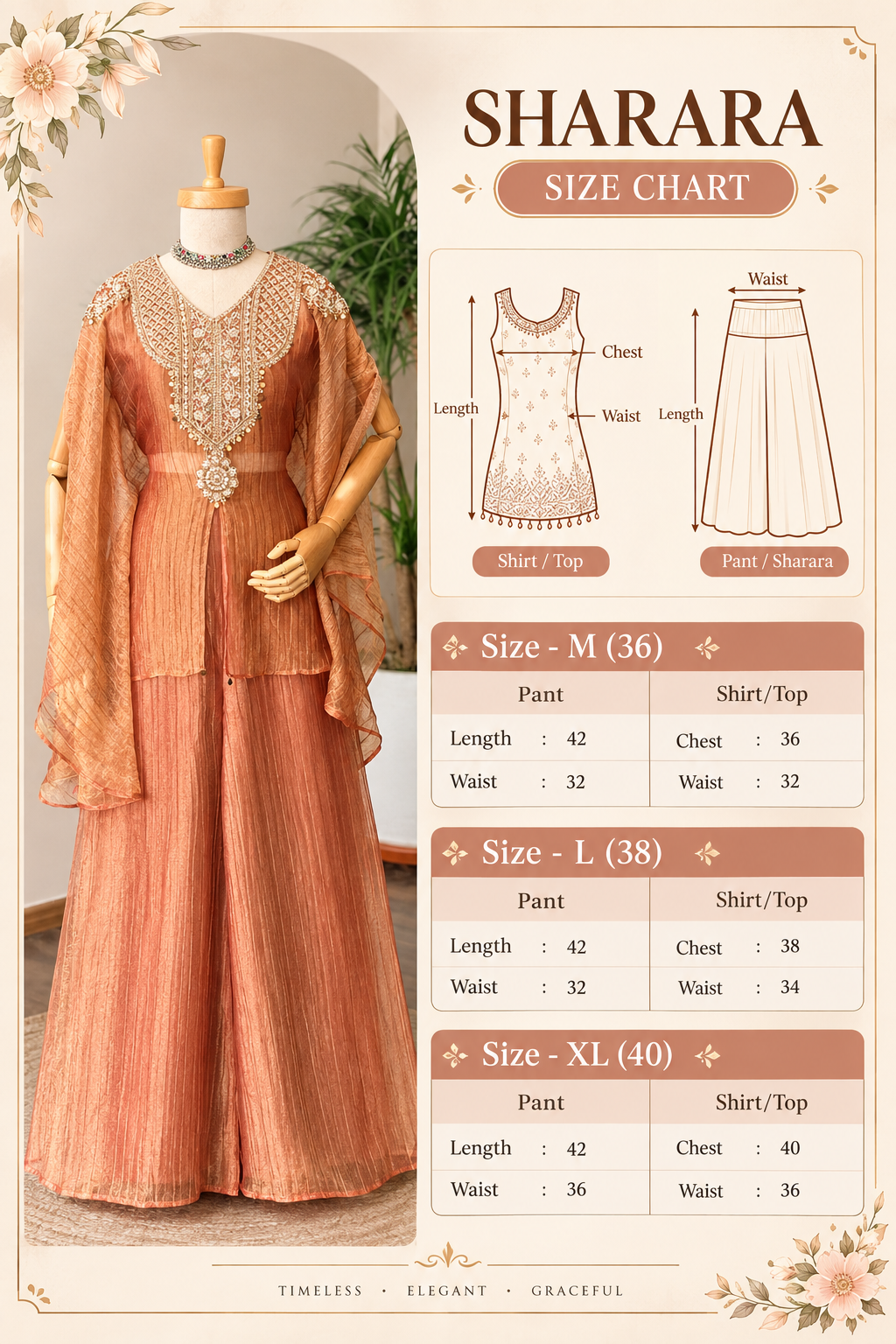 Copper Peach Handwork Necklace Sharara set BLS130
