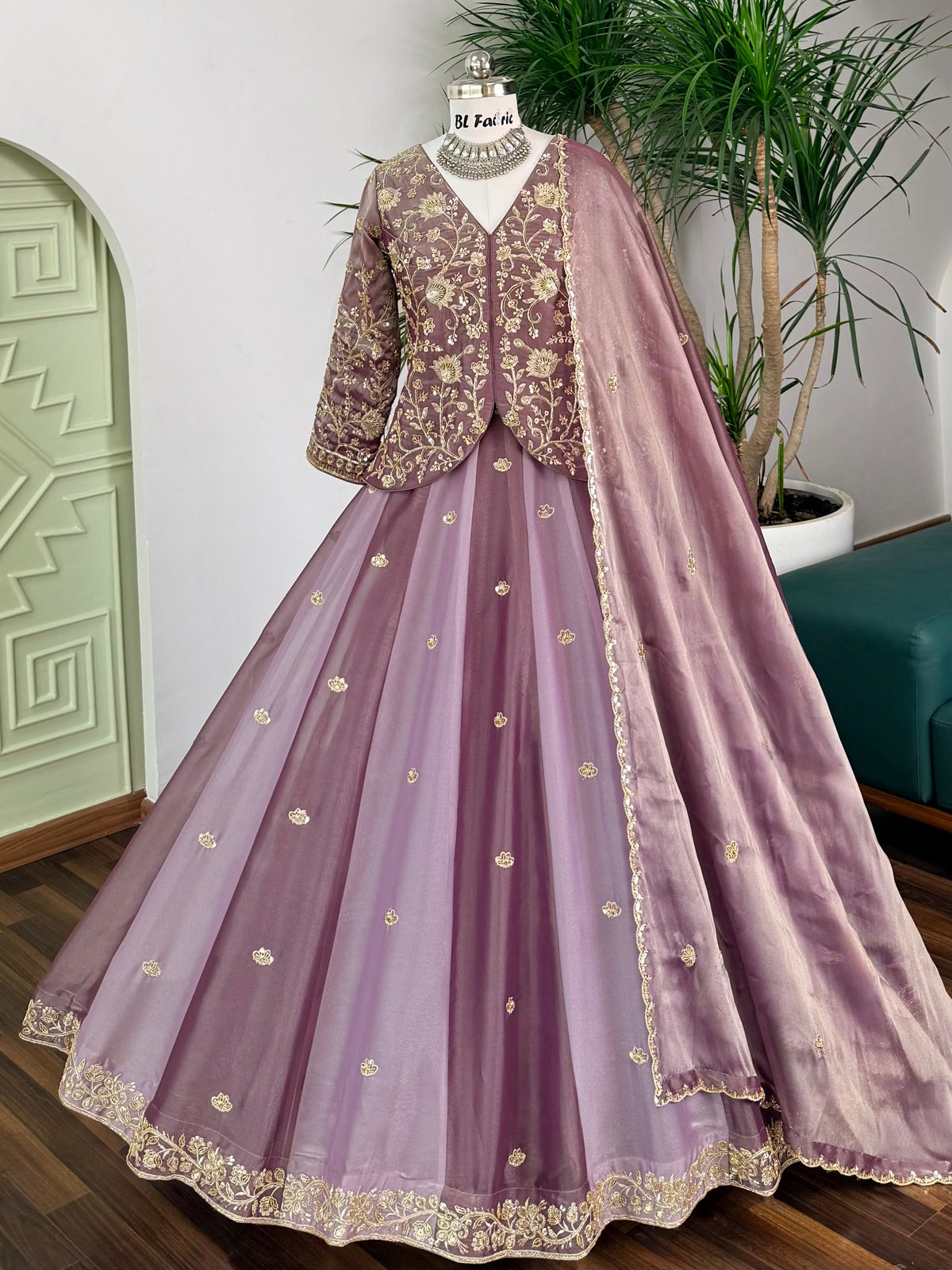 Dusty Mauve Lavender color Designer Bids Embroidery work Lehenga choli BL1738