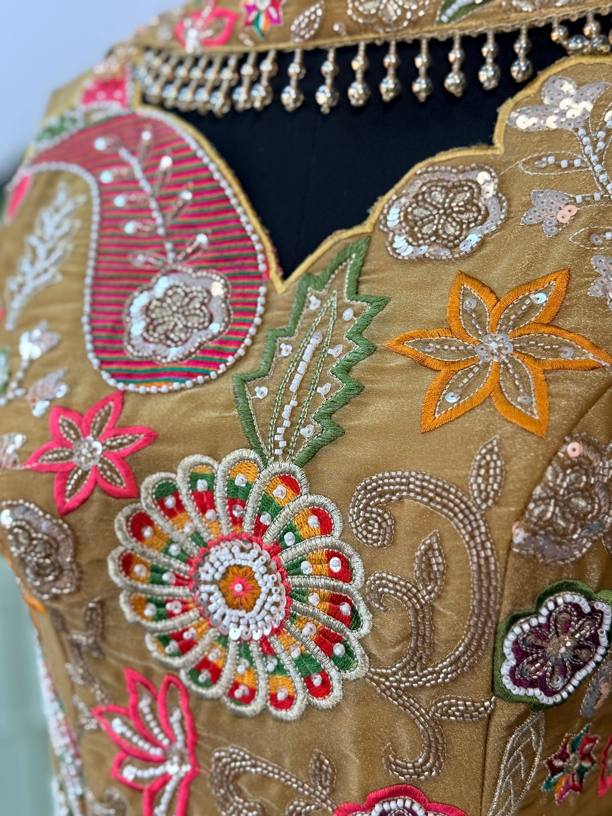 Golden Beige color Bids Embroidery work Sharara set BLS112