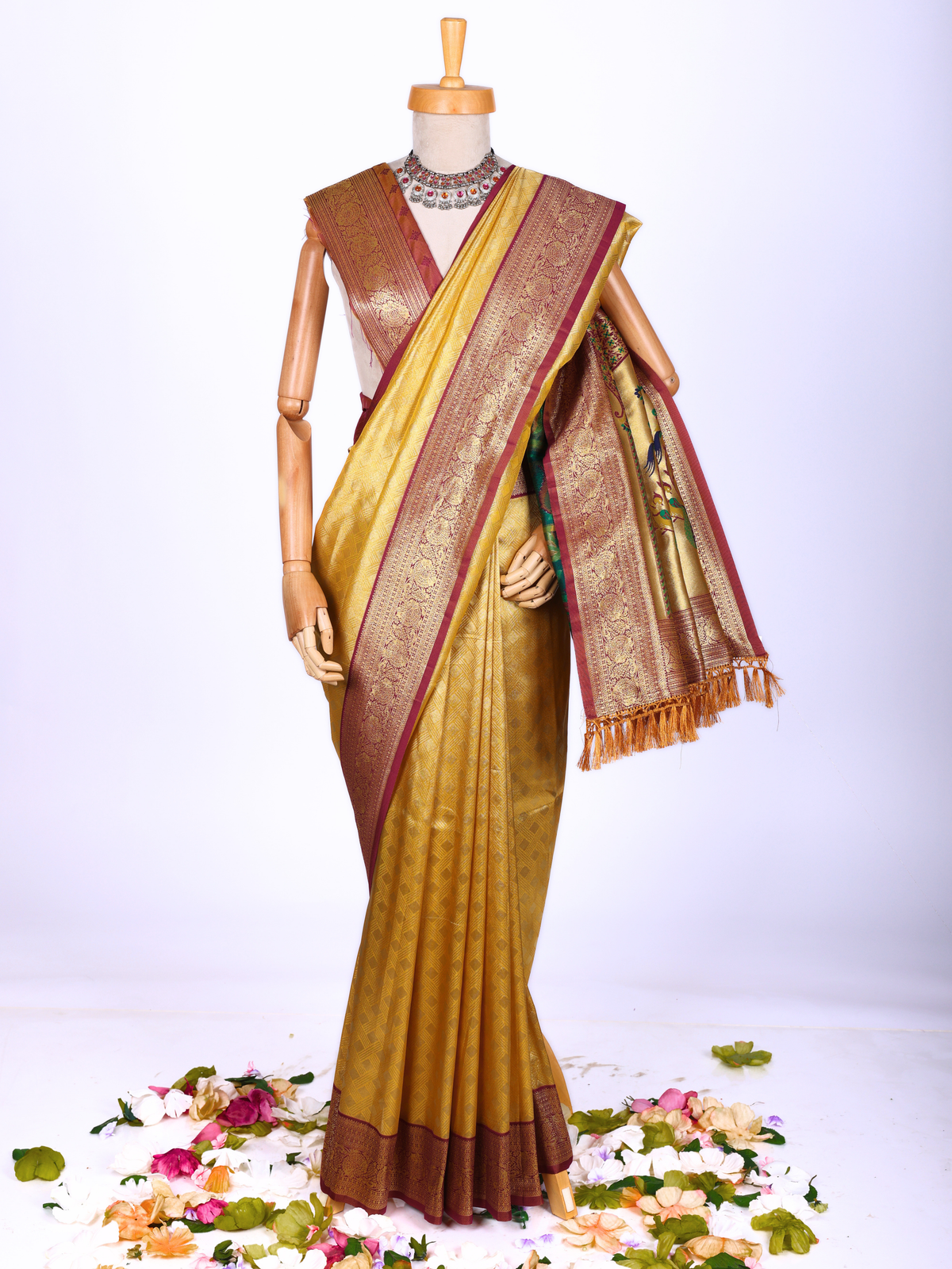 Yellow color Kanjivaram work Designer Saree BLS1016_Yellow