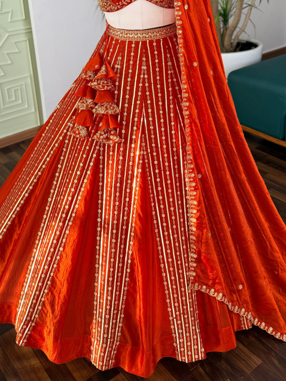 Orange color Designer Sequence Embroidery work Lehenga choli BL1694
