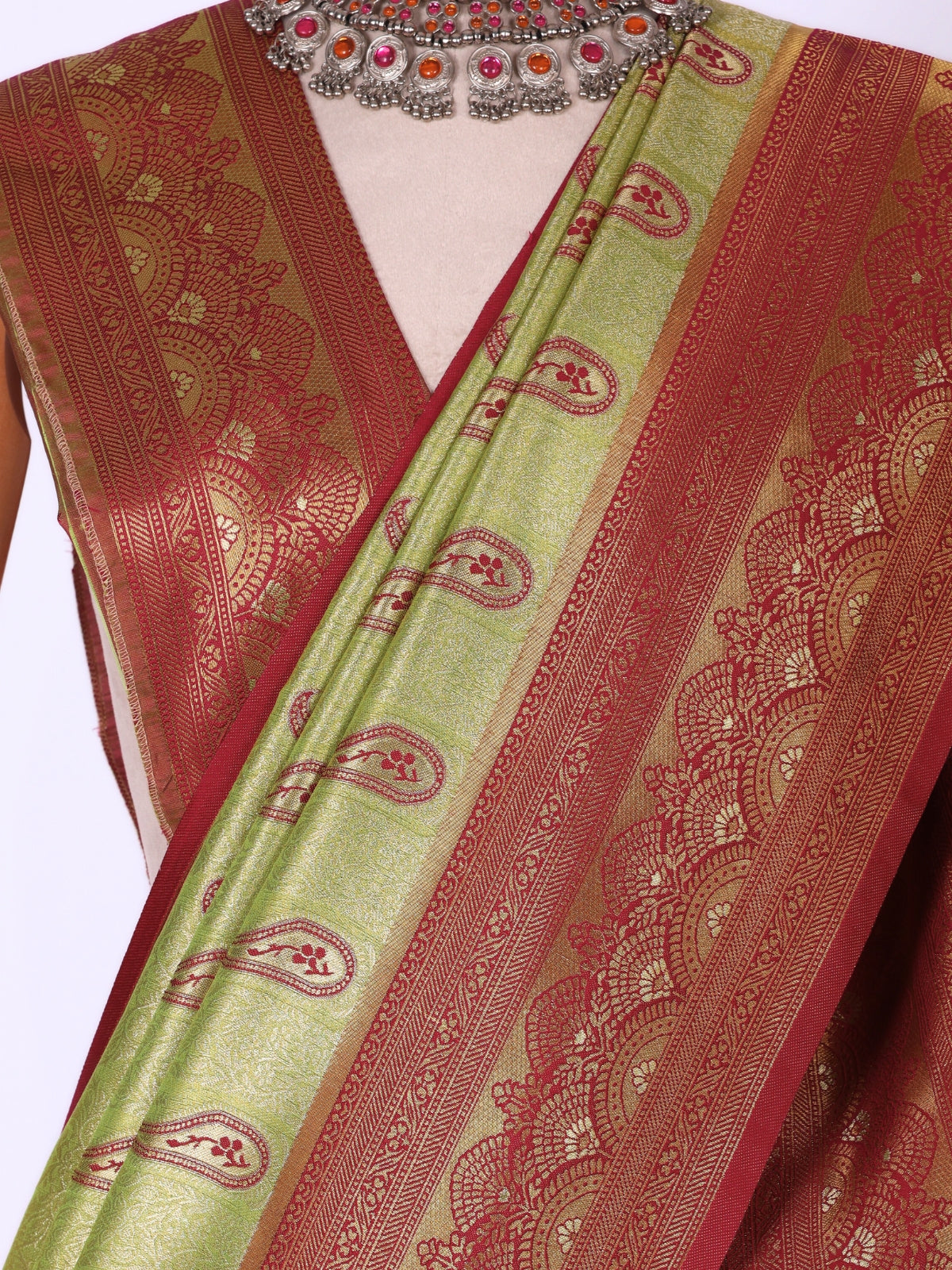 Parrot Green color Kanjivaram work Designer Saree BLS1002_Green