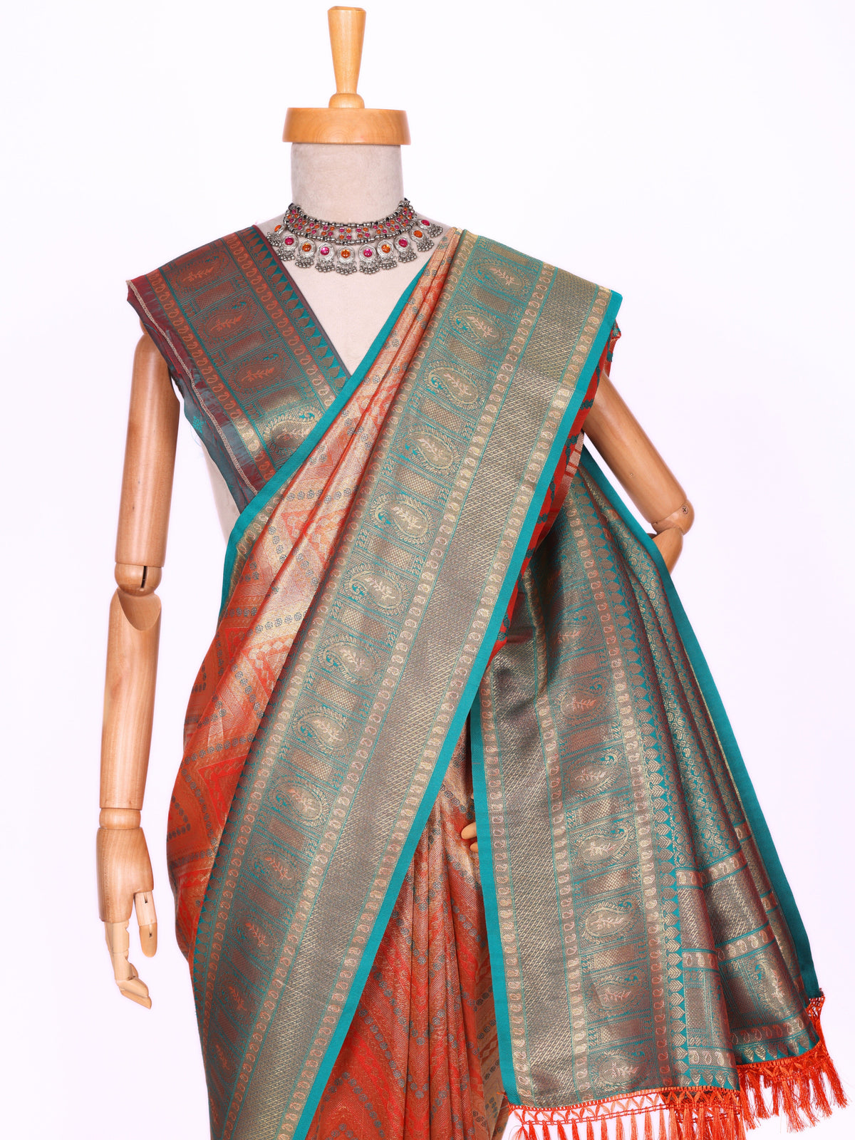 Orange color Kanjivaram work Designer Saree BLS1008_Orange