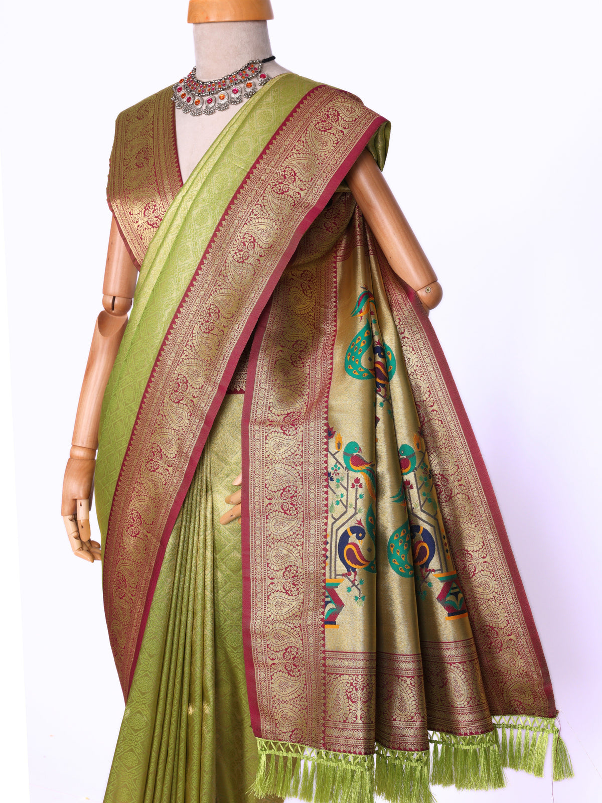 Parrot color Kanjivaram work Designer Saree BLS1013_Parrot