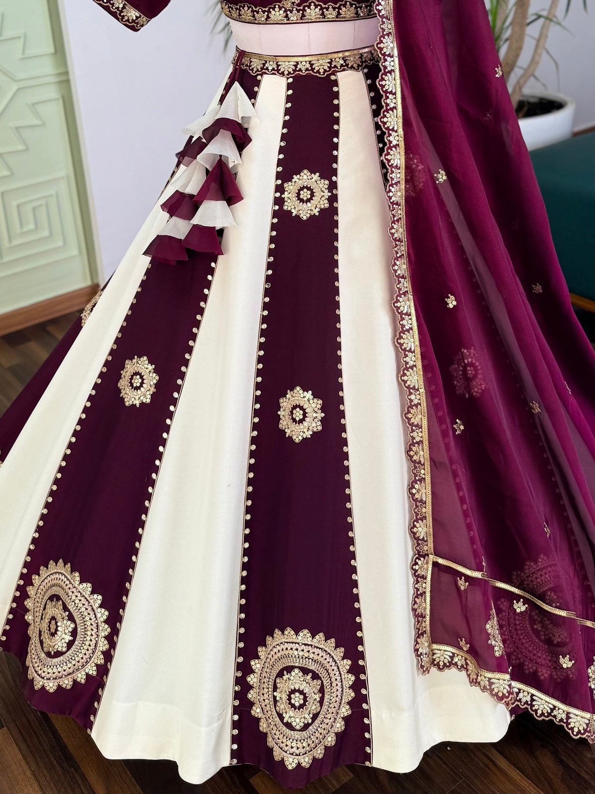 Wine & Off-White color Sequence Embroidery work Designer Lehenga Choli BL1697