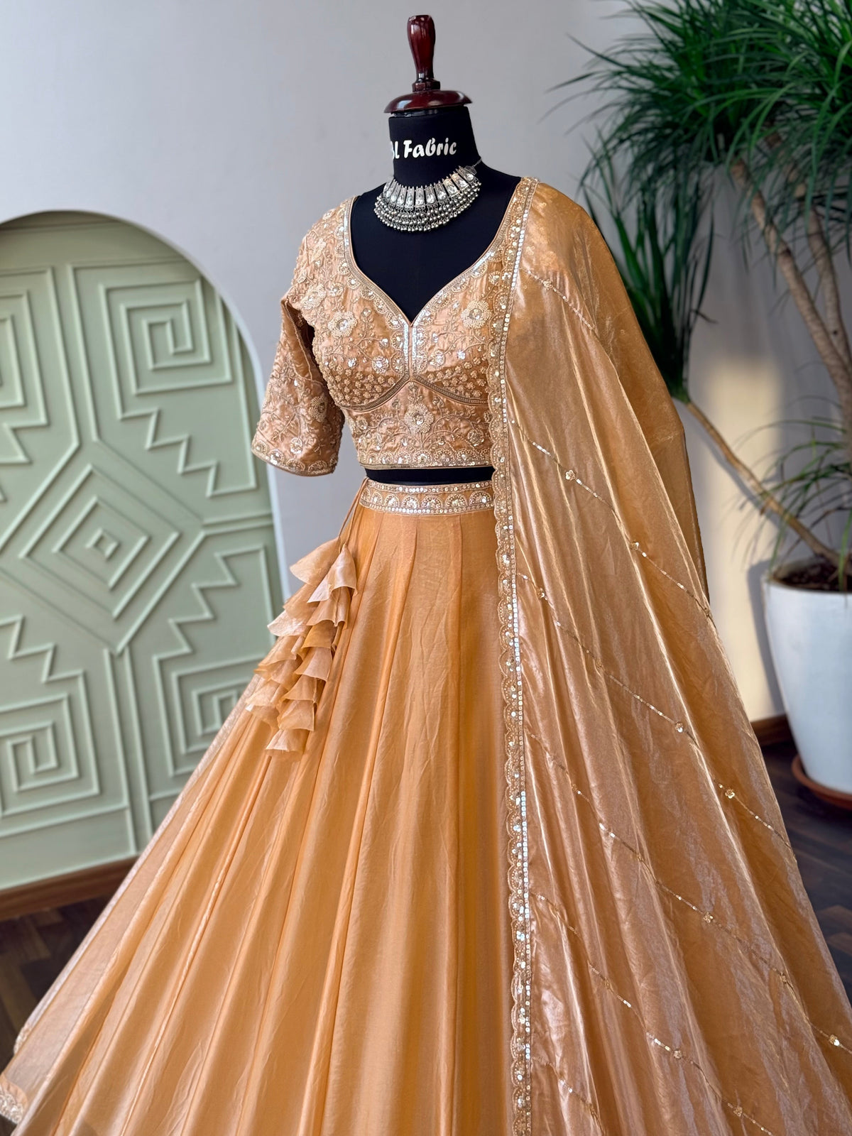Soft Peach color Bids Embroidery work Lehenga Choli BL1739