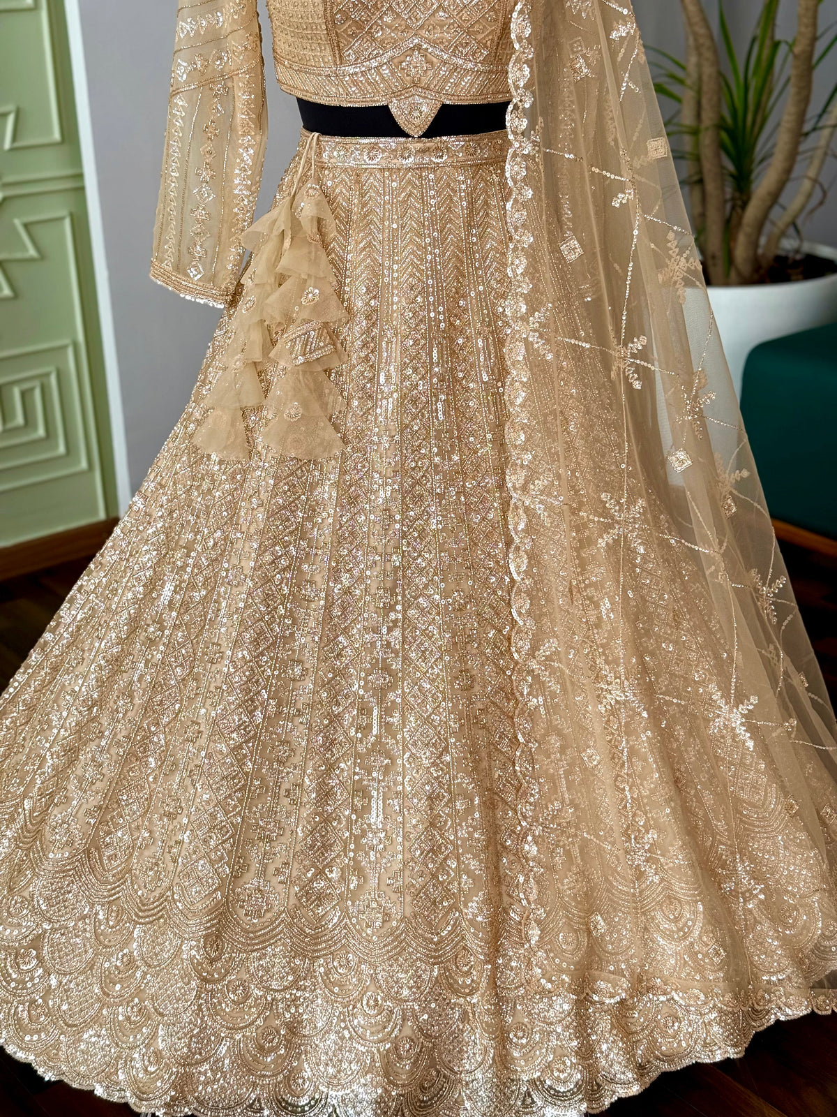Golden color Bids Embroidery work Designer Lehenga Choli for Wedding Function BL1630