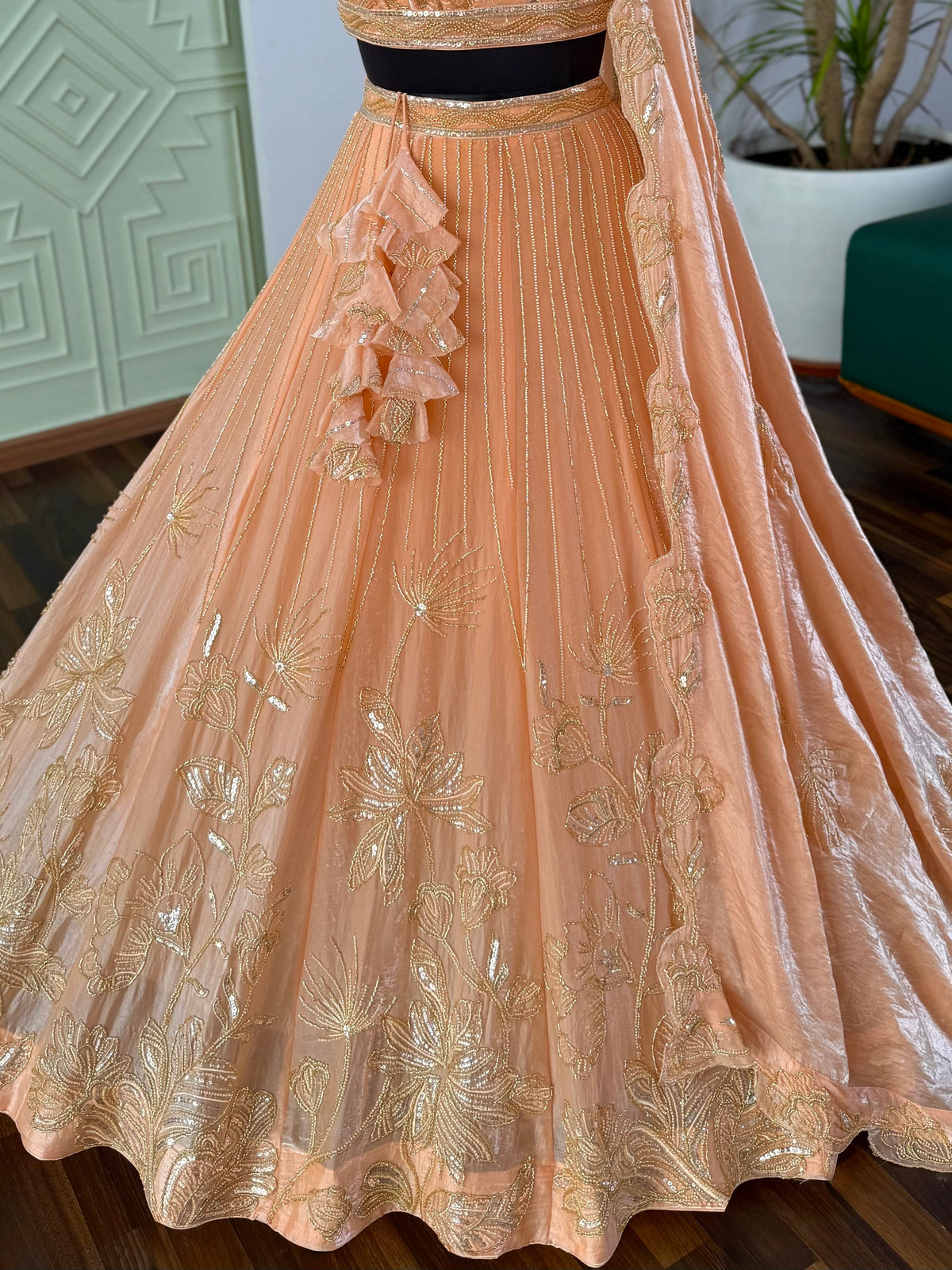 Rosy Orange color Bids Embroidery work Lehenga Choli BL1678