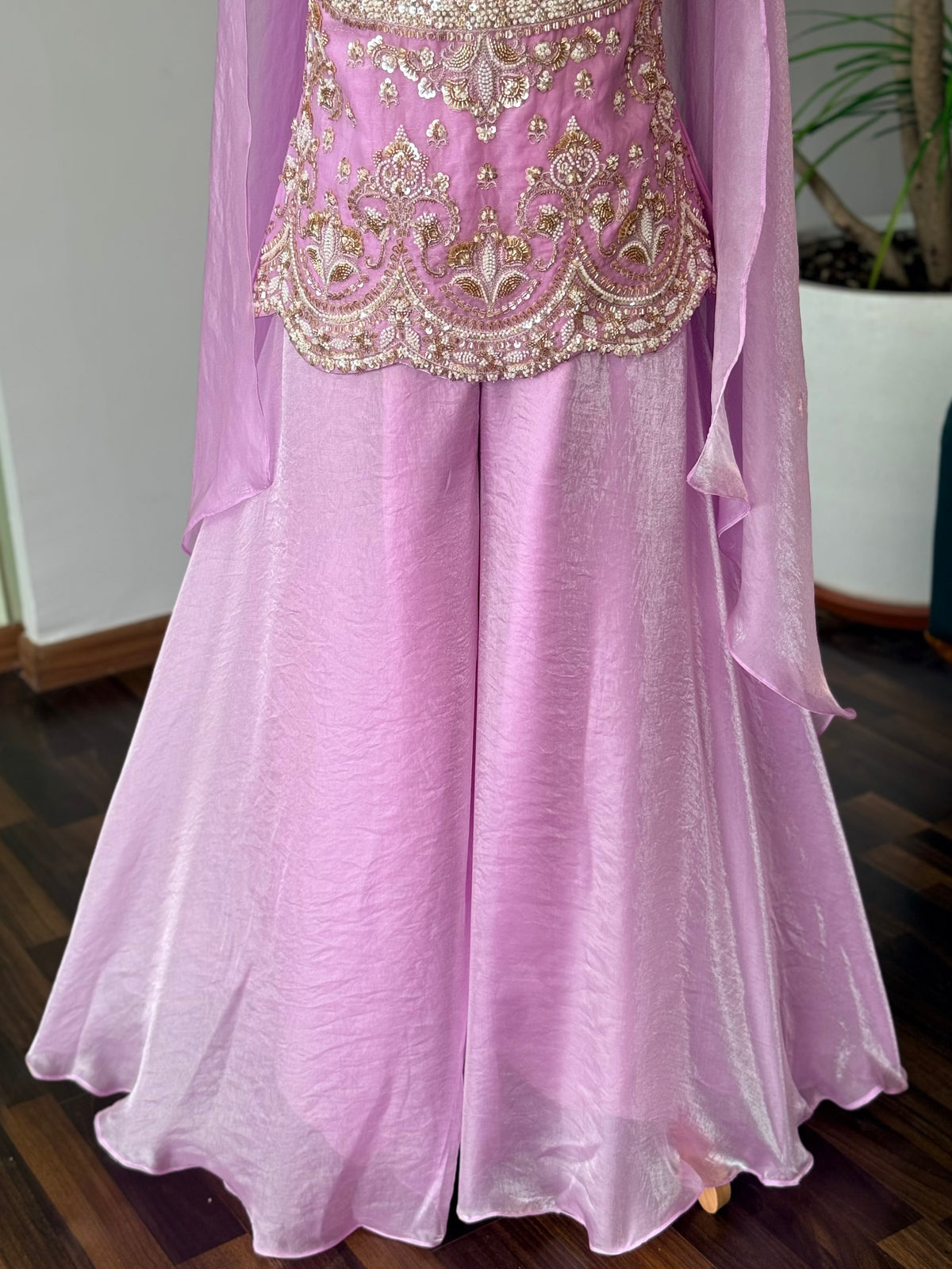 Pastel Lavender Pink color Bids Sequence Embroidery work Sharara set BLS126