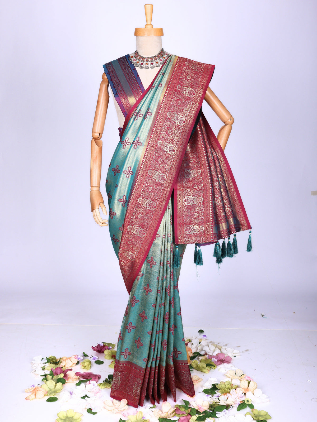 Skyblue color Kanjivaram work Designer Saree BLS1020_skyblue