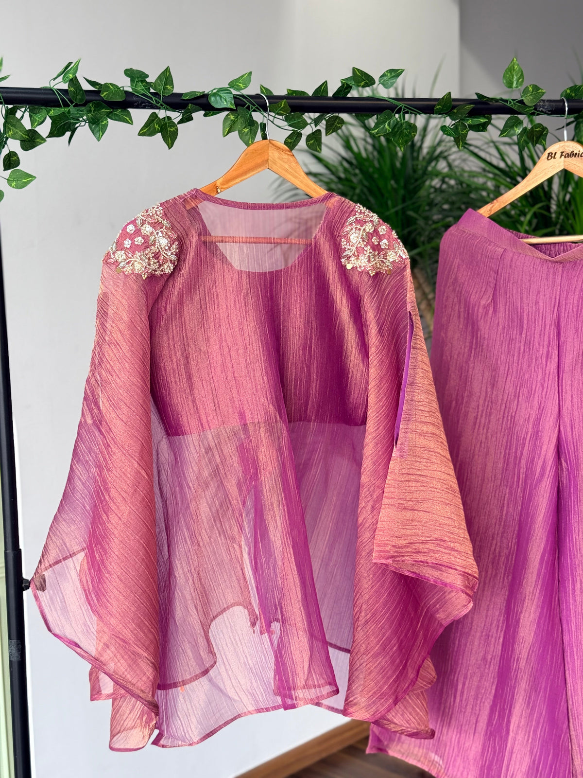 Mauve Pink Handwork Necklace Sharara set BLS131