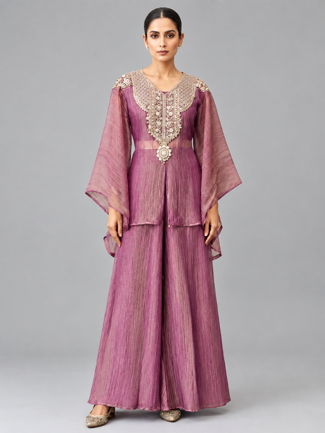 Mauve Pink Handwork Necklace Sharara set BLS131