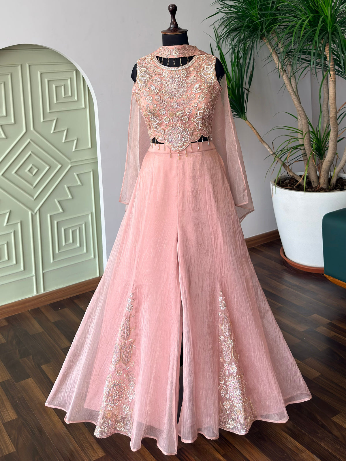 Pink color Bids Embroidery work Sharara set BLS105