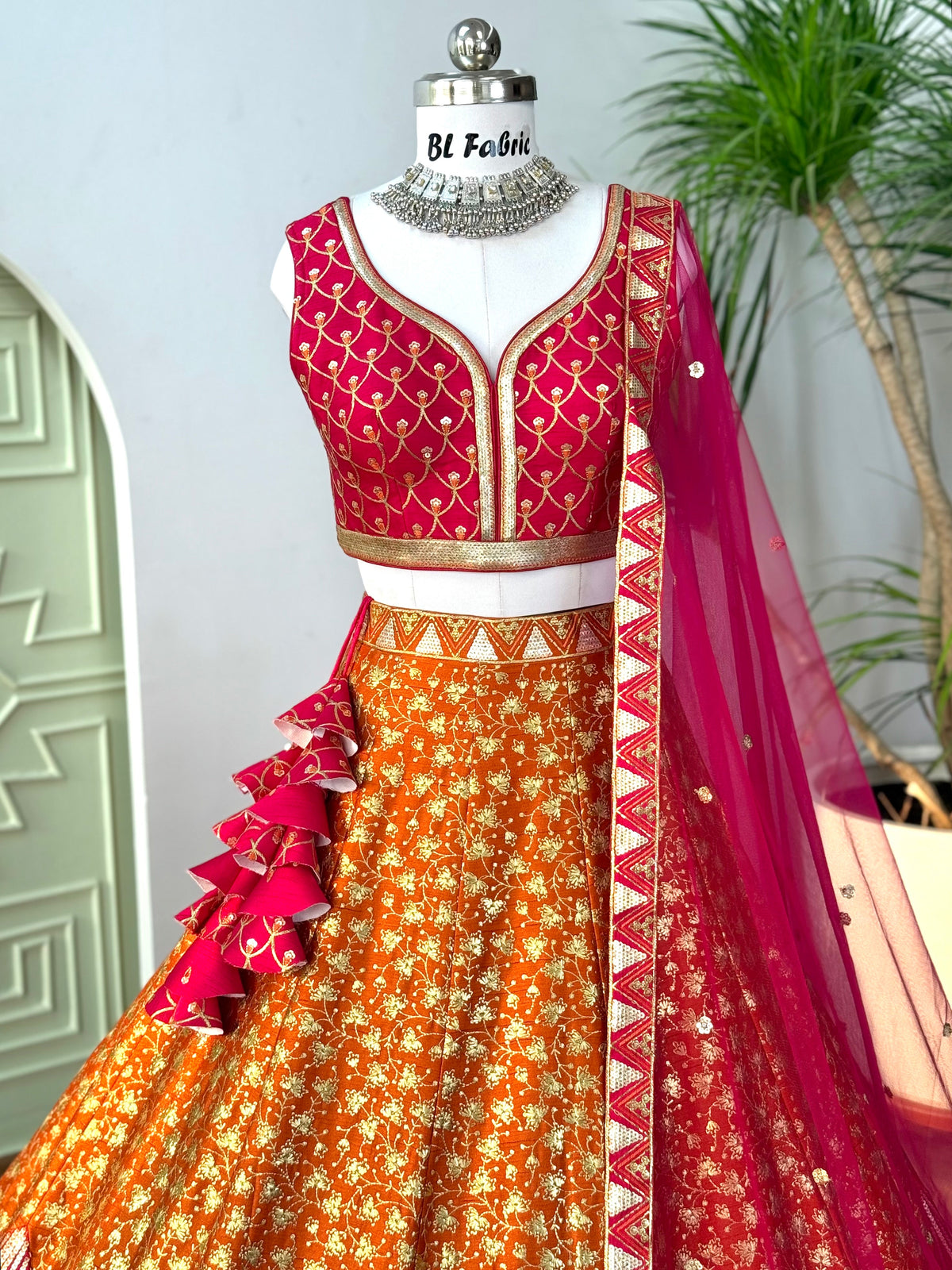 Orange color Designer Sequence Embroidery work Lehenga choli BL1654