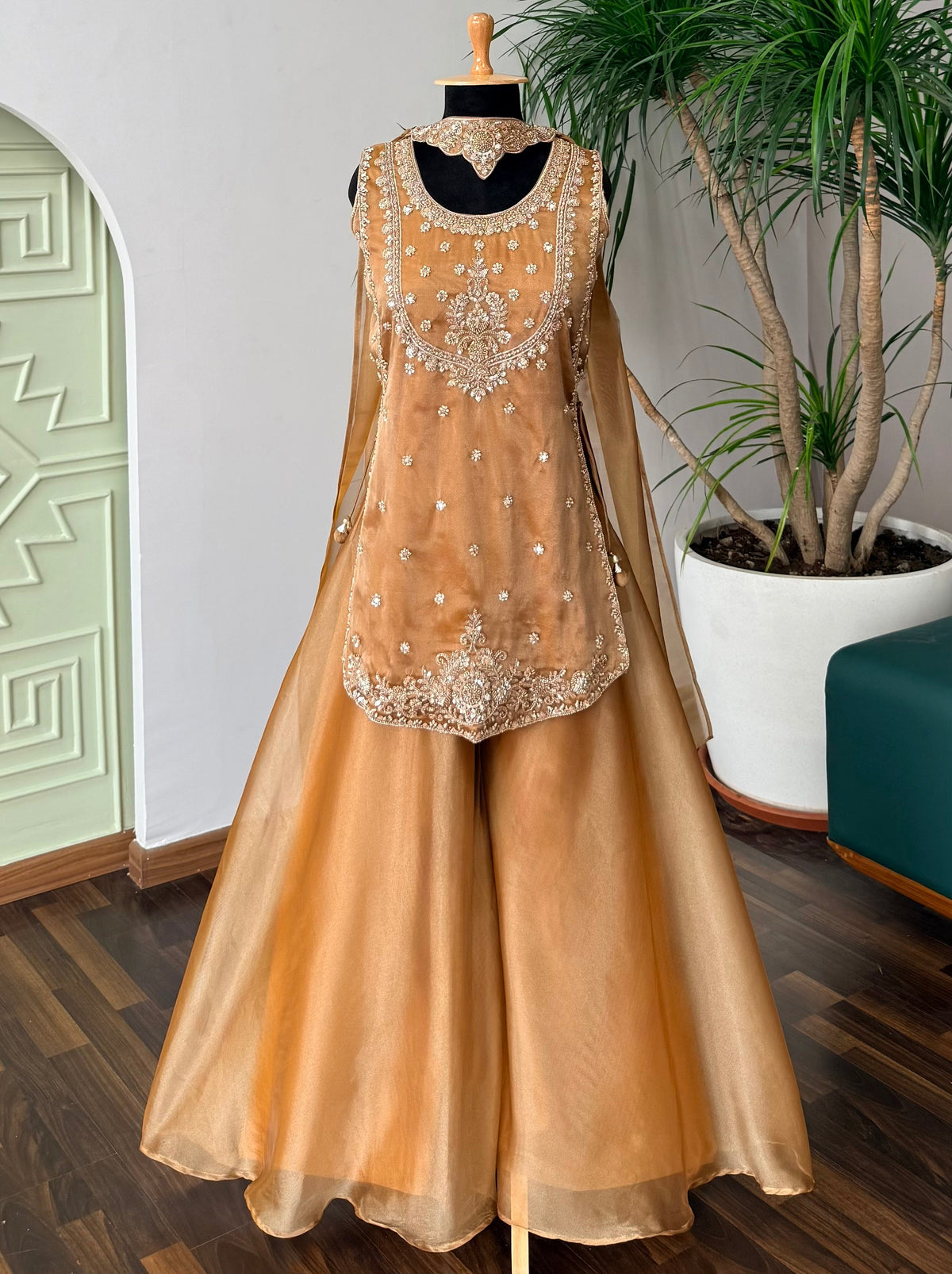 Golden color Bids Embroidery work Sharara set BLS125