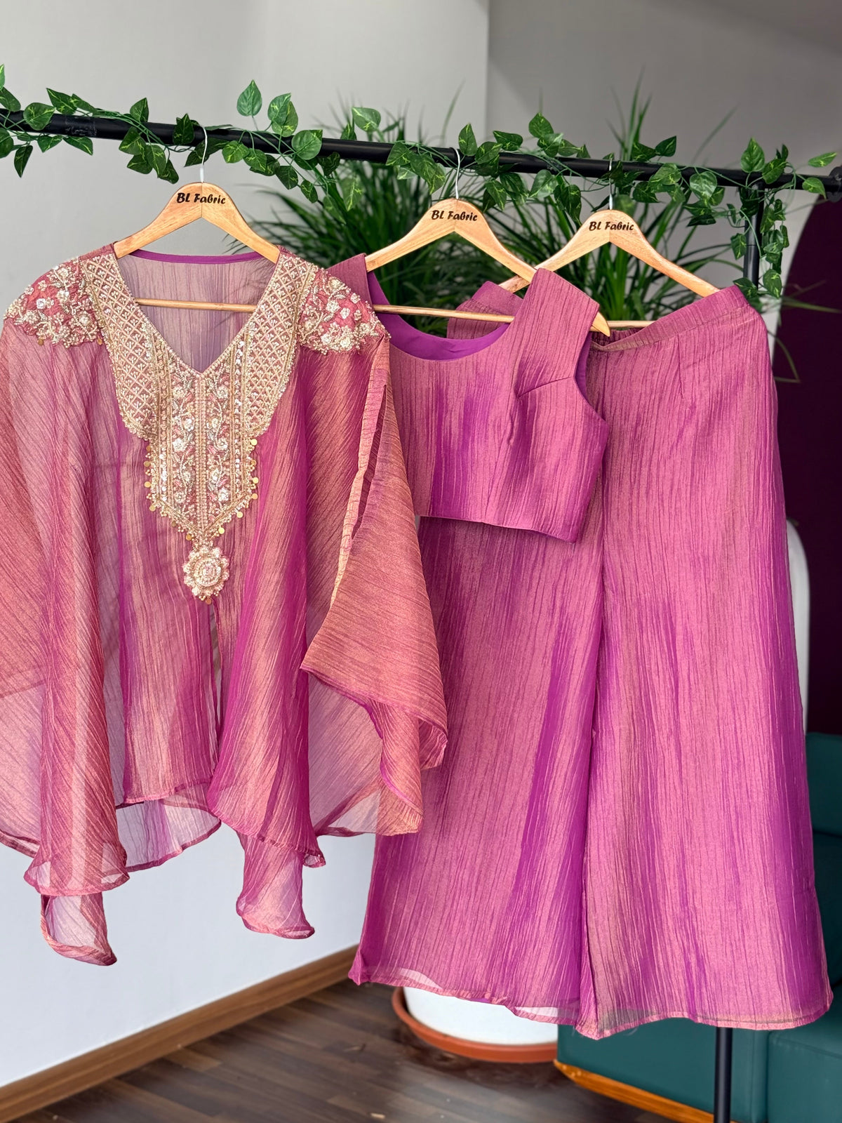 Mauve Pink Handwork Necklace Sharara set BLS131