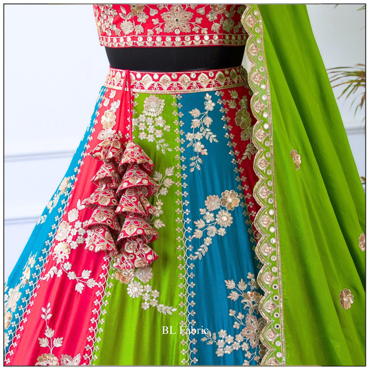 Multi color Sequence Thread Embroidery work Designer Lehenga Choli for Any Function BL1531