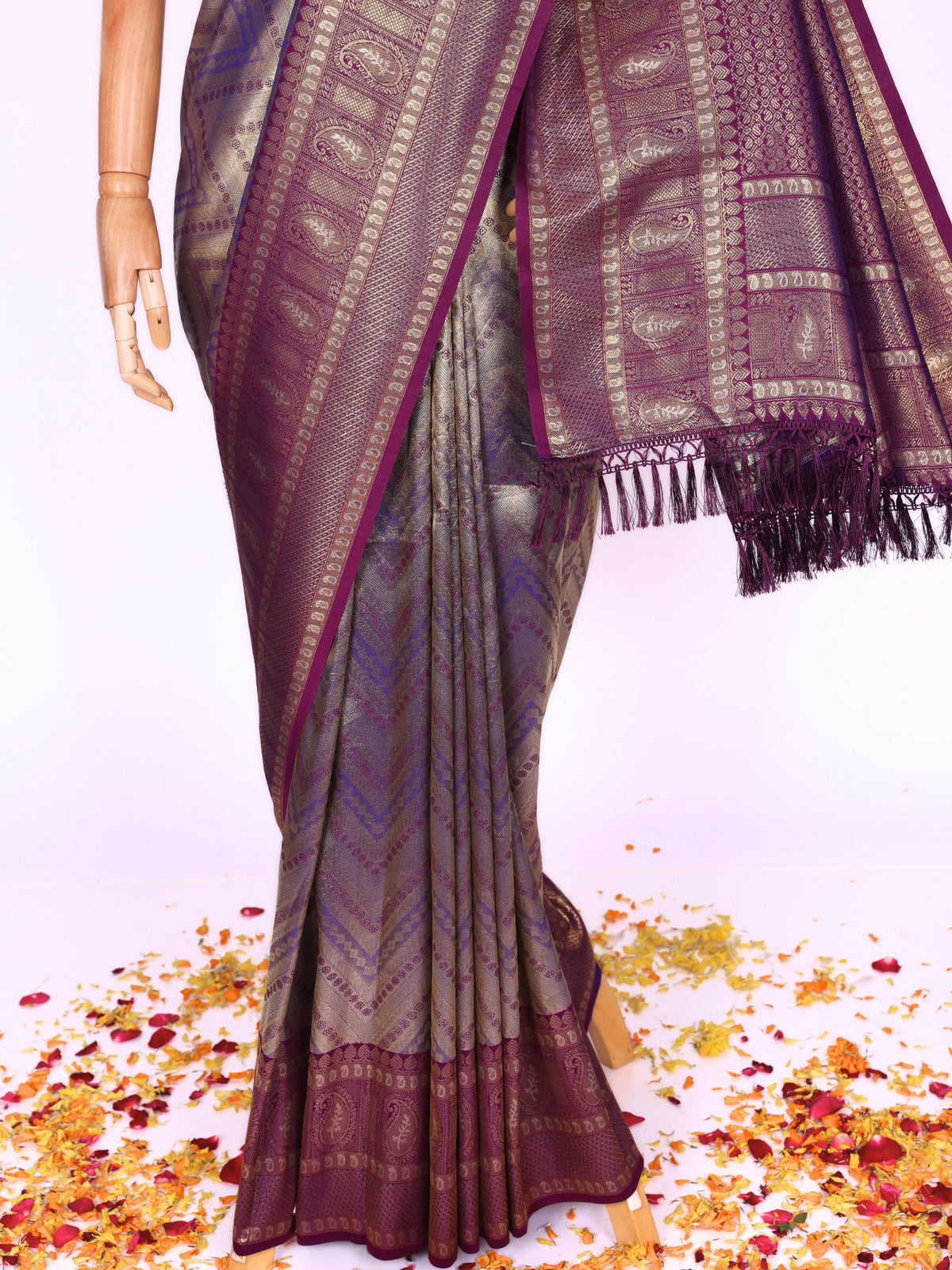 Purple color Kanjivaram work Designer Saree BLS1008_Purple